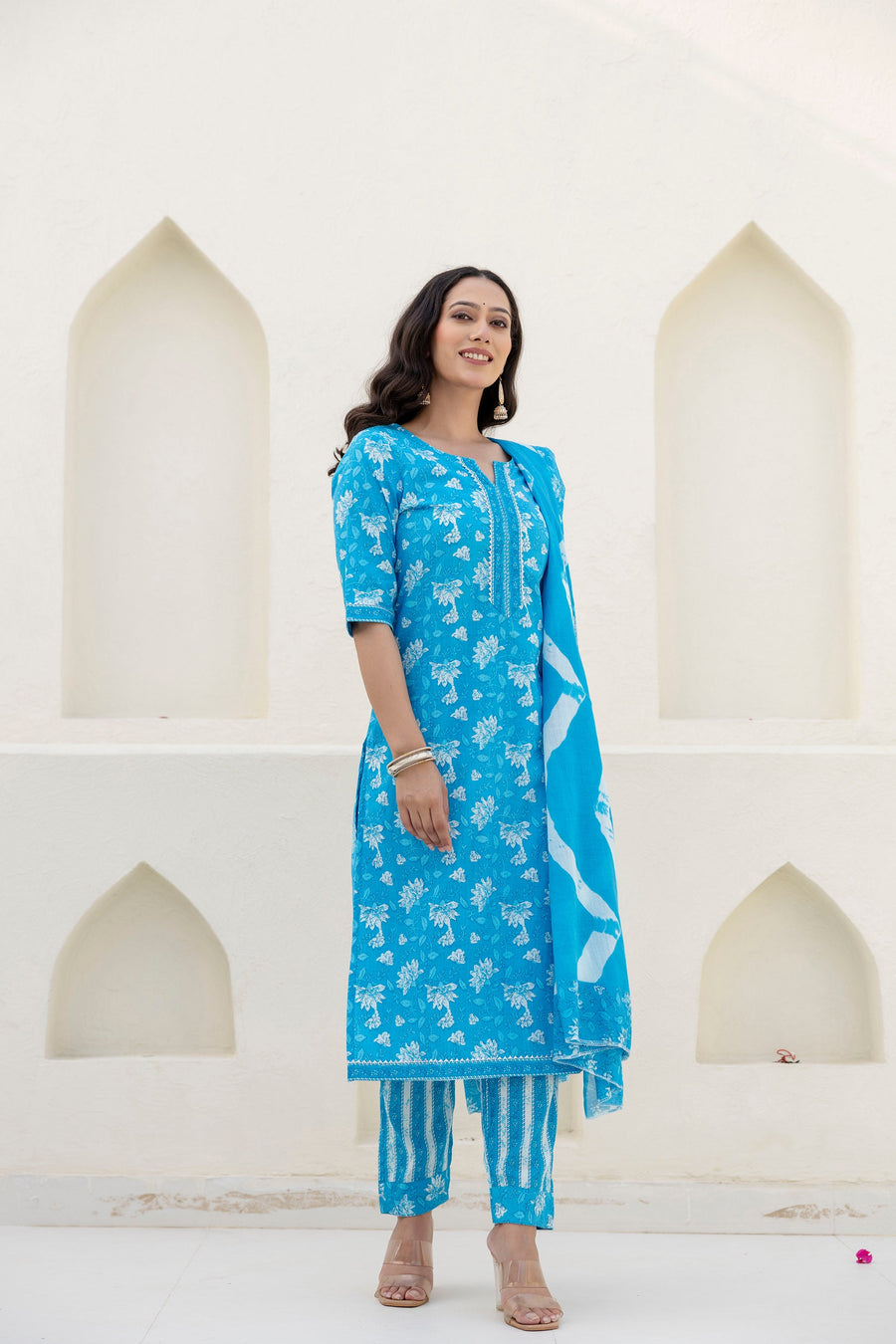 Cotton Bloom Blue Dupatta Set — image 4