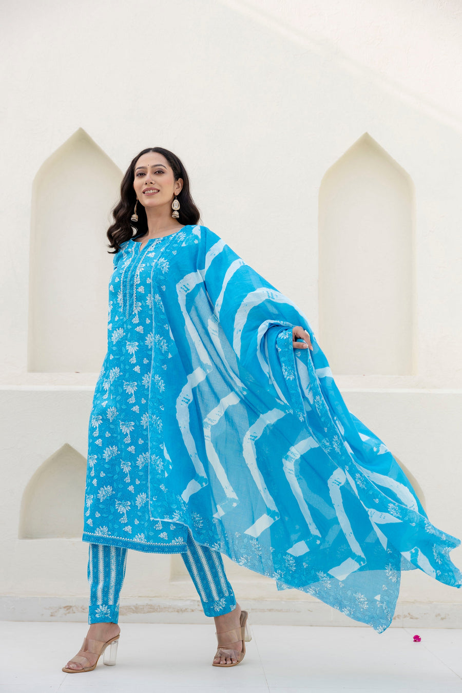 Cotton Bloom Blue Dupatta Set — image 7