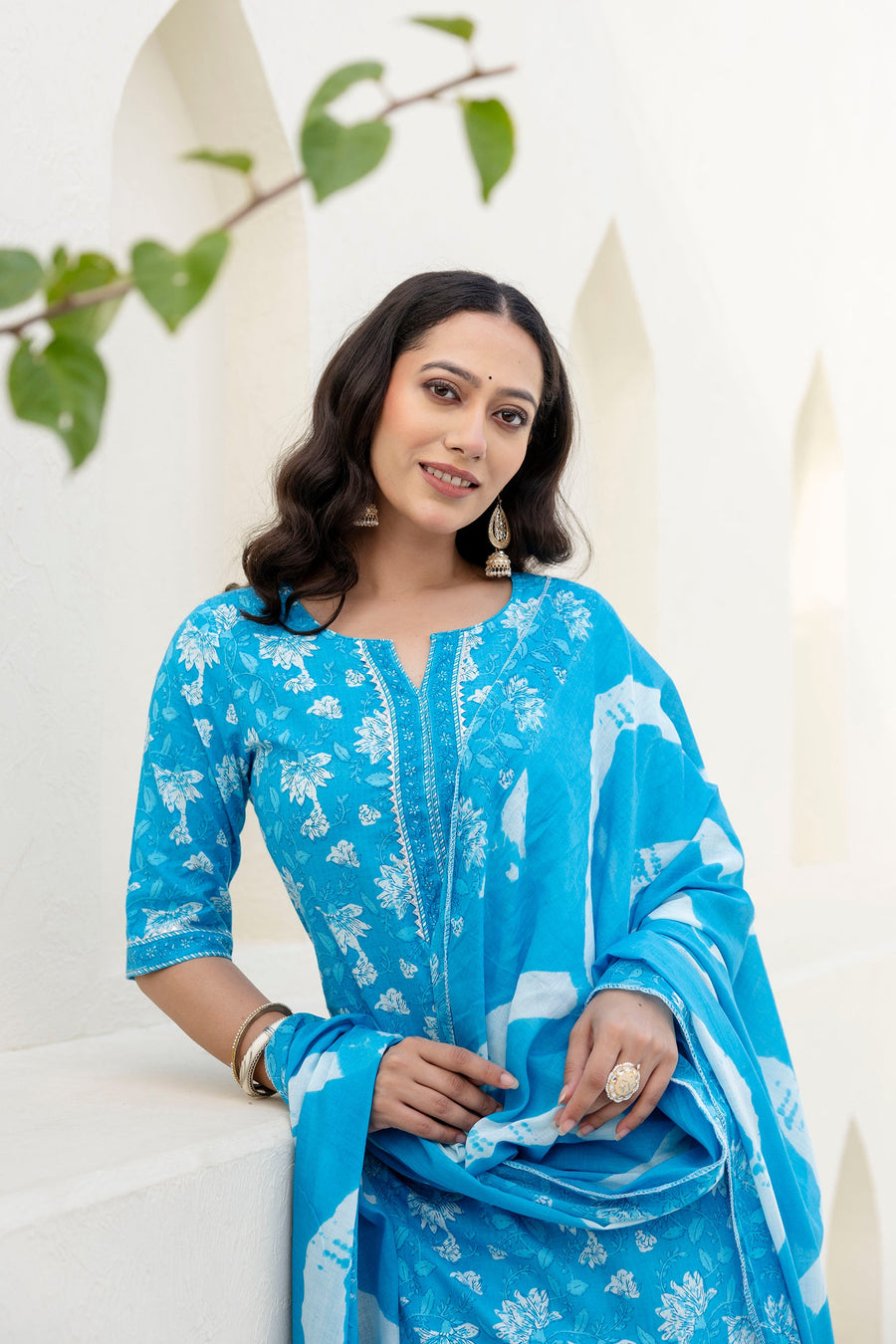 Cotton Bloom Blue Dupatta Set — image 6