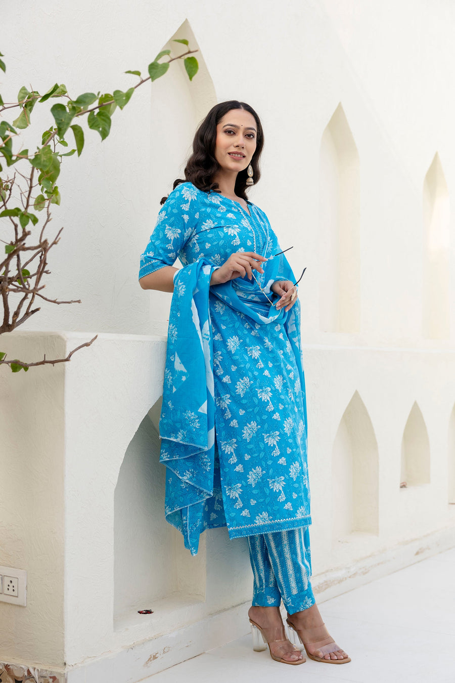 Cotton Bloom Blue Dupatta Set — image 8