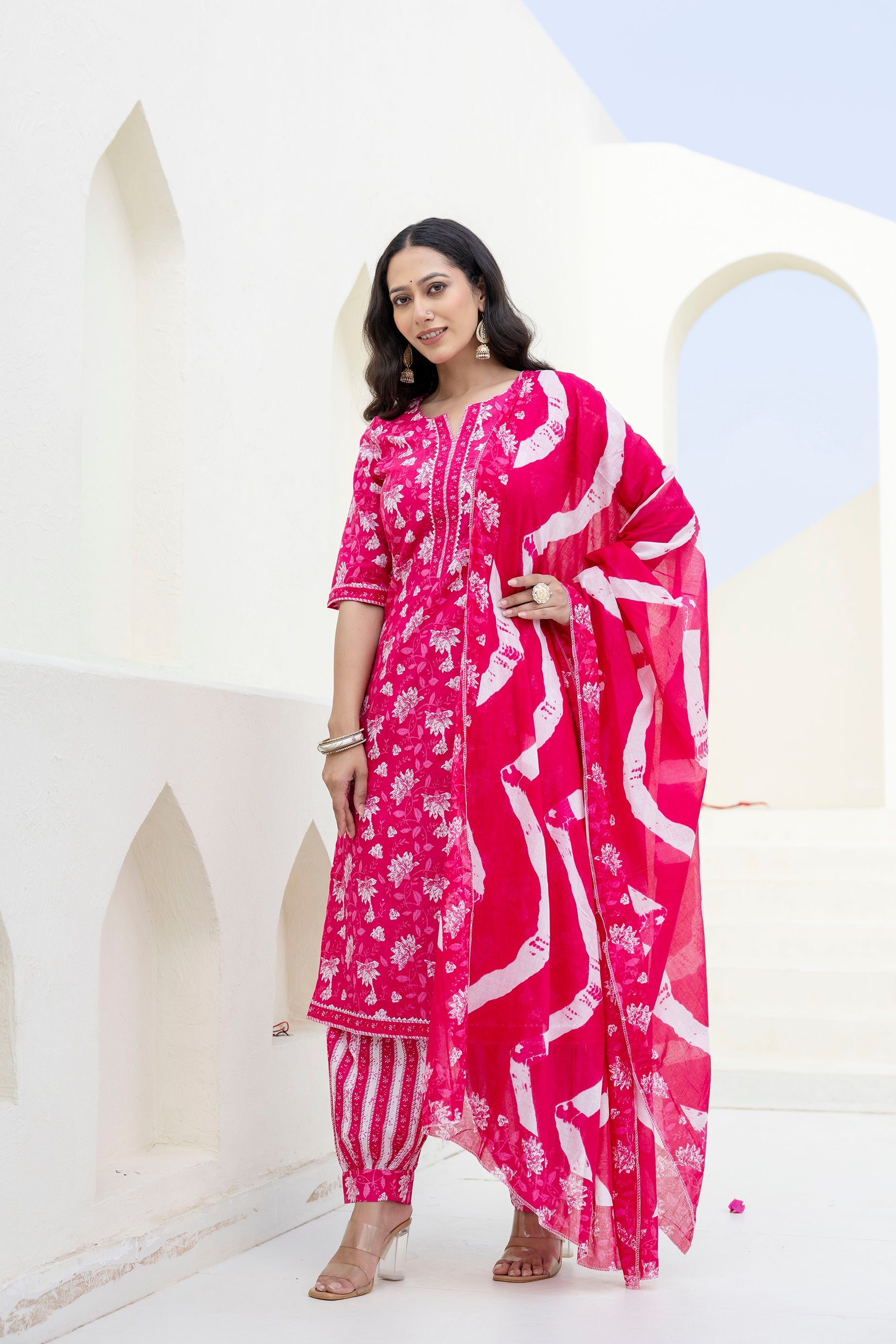 Blushvine Pink Cotton Dupatta Set from Me&My