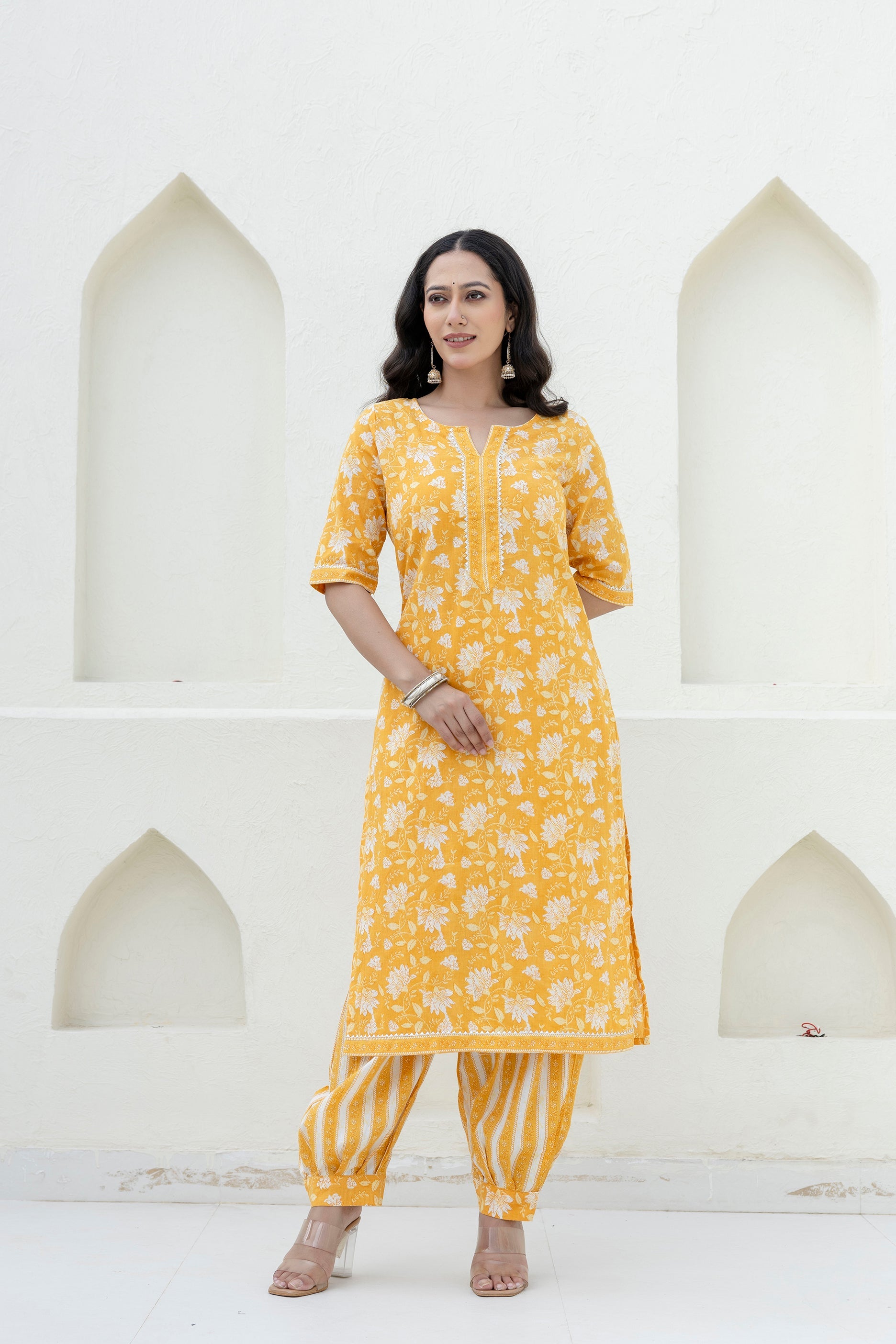 Goldenray Yellow Cotton Dupatta Set from Me&My