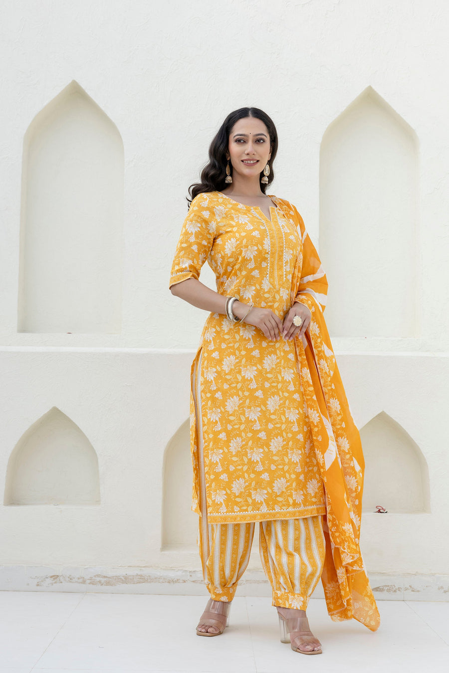 Goldenray Yellow Cotton Dupatta Set — image 4