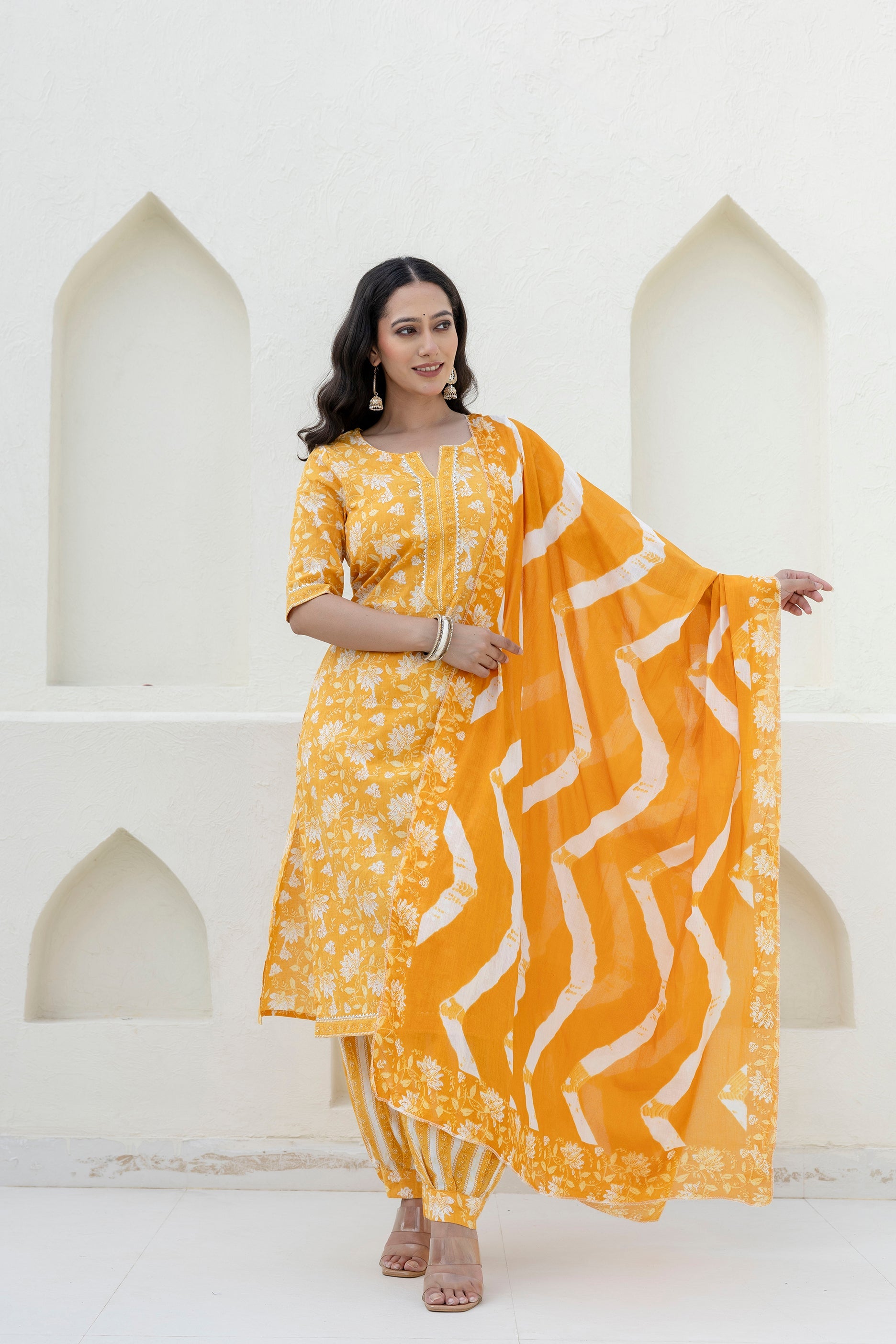 Goldenray Yellow Cotton Dupatta Set from Me&My