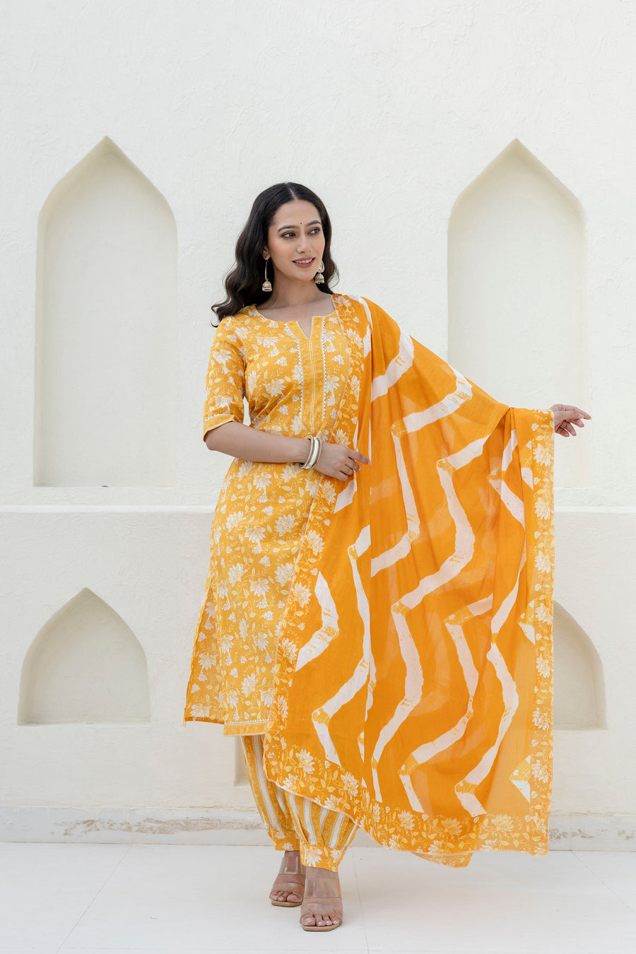 Goldenray Yellow Cotton Dupatta Set — image 5