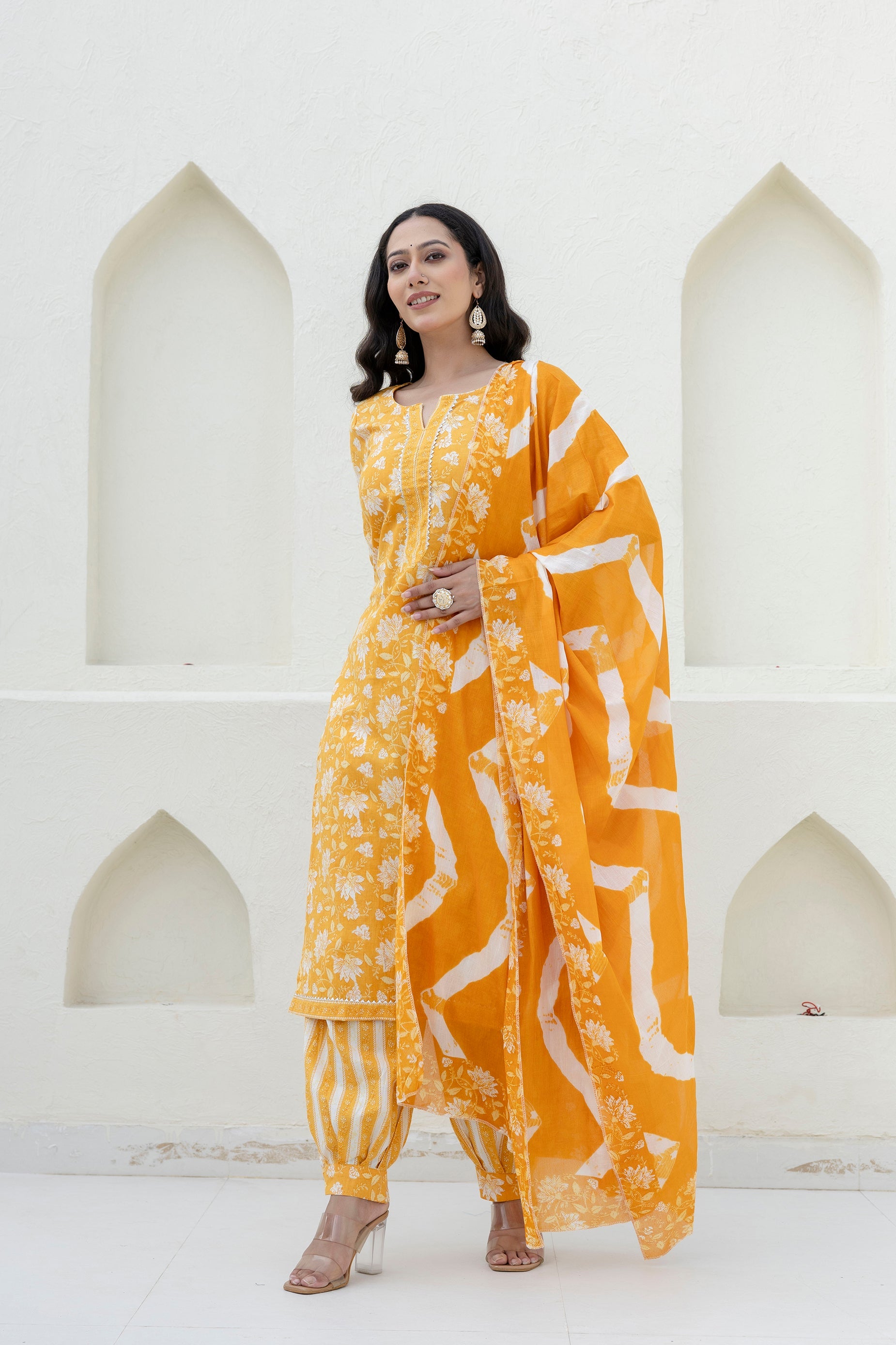 Goldenray Yellow Cotton Dupatta Set from Me&My