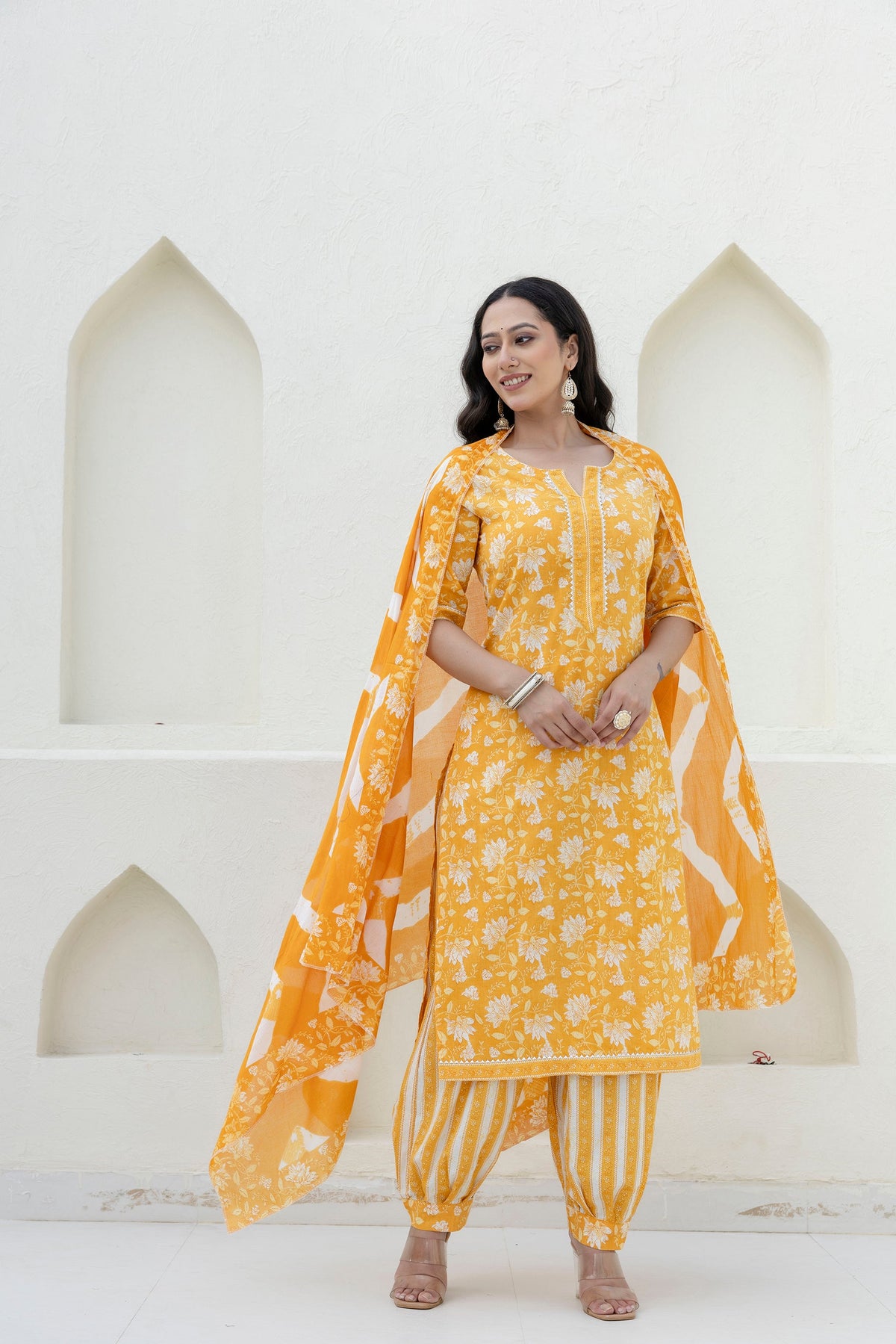 Goldenray Yellow Cotton Dupatta Set from Me&My
