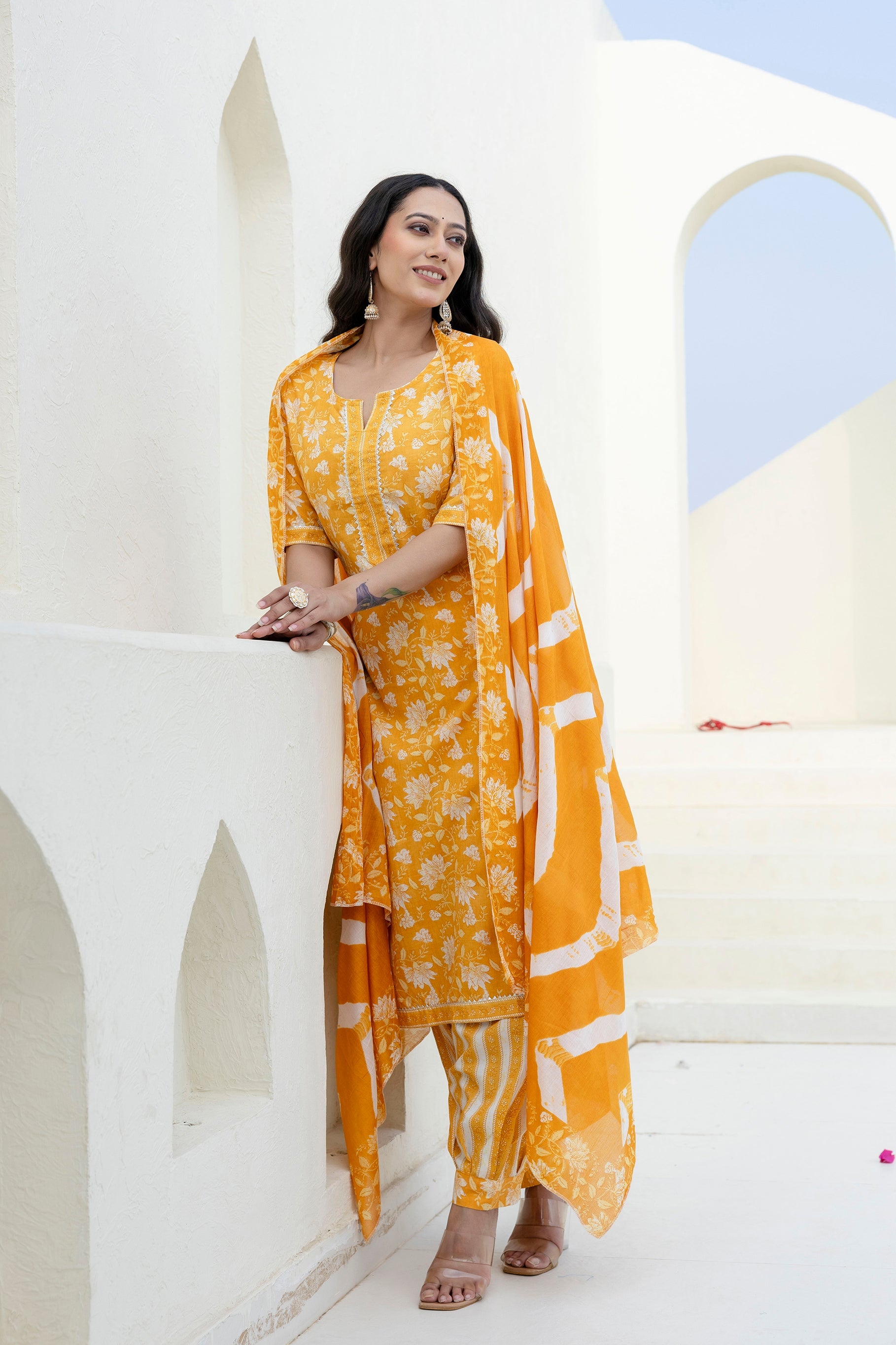 Goldenray Yellow Cotton Dupatta Set from Me&My