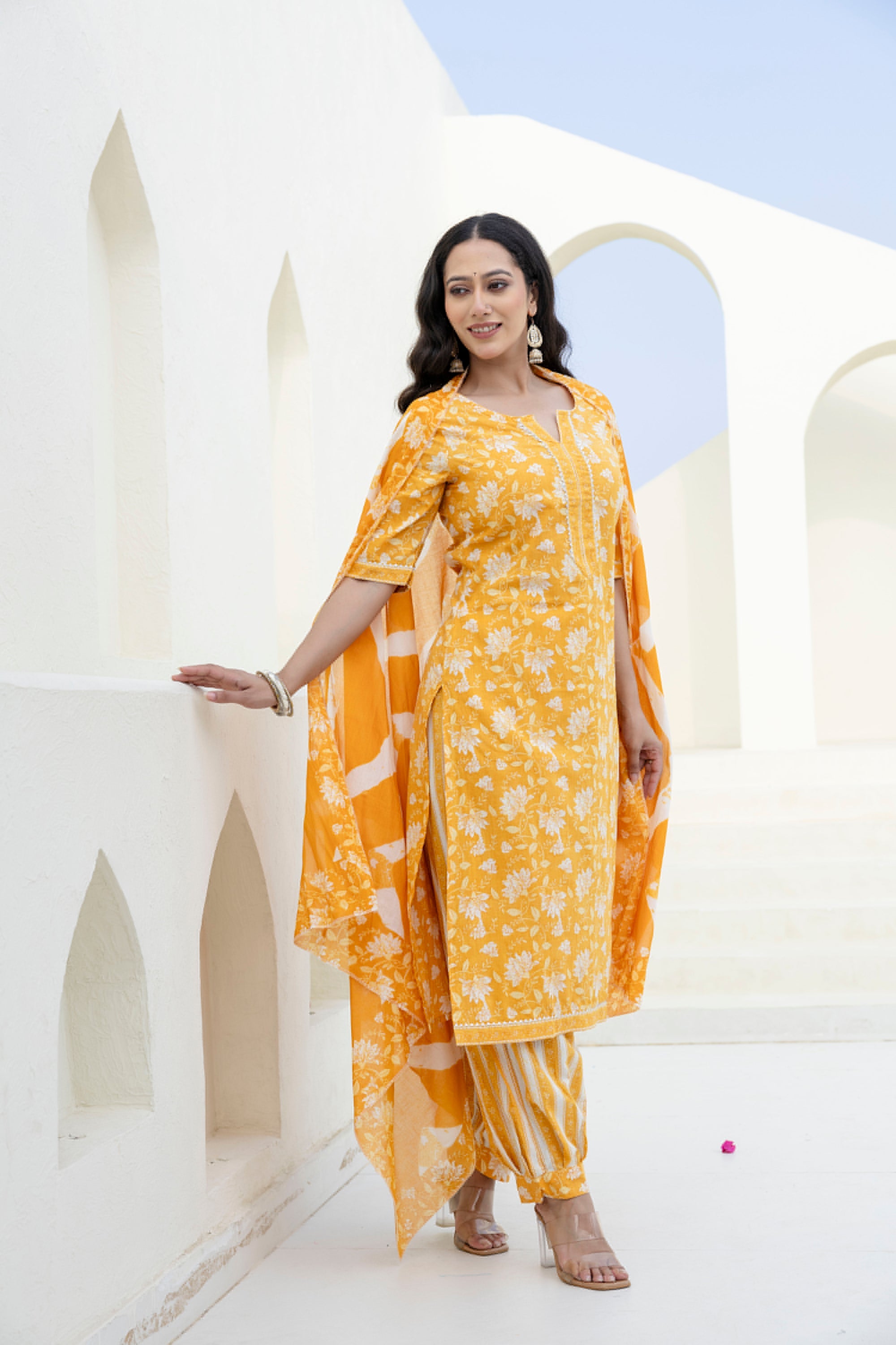 Goldenray Yellow Cotton Dupatta Set from Me&My