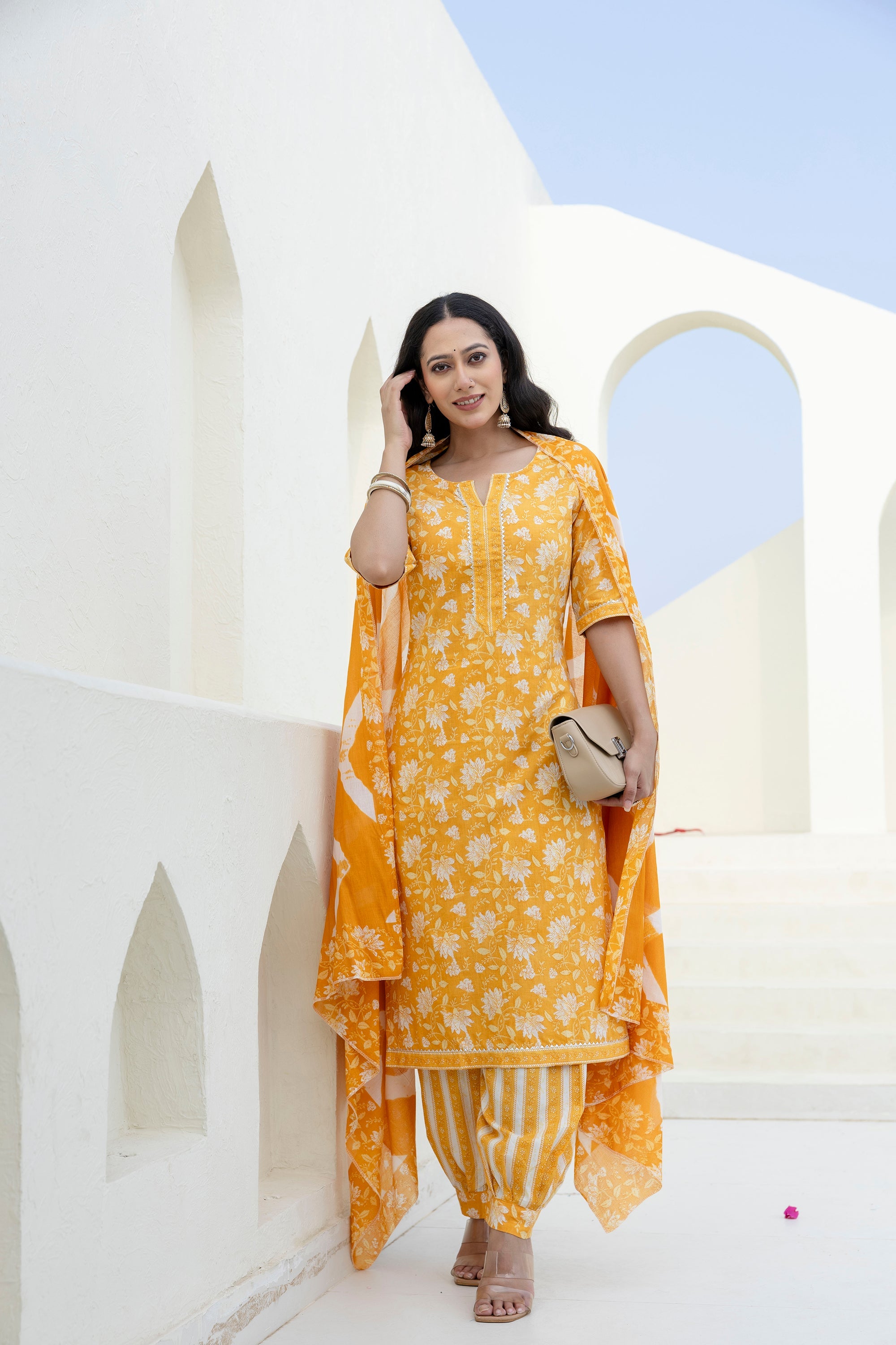 Goldenray Yellow Cotton Dupatta Set from Me&My