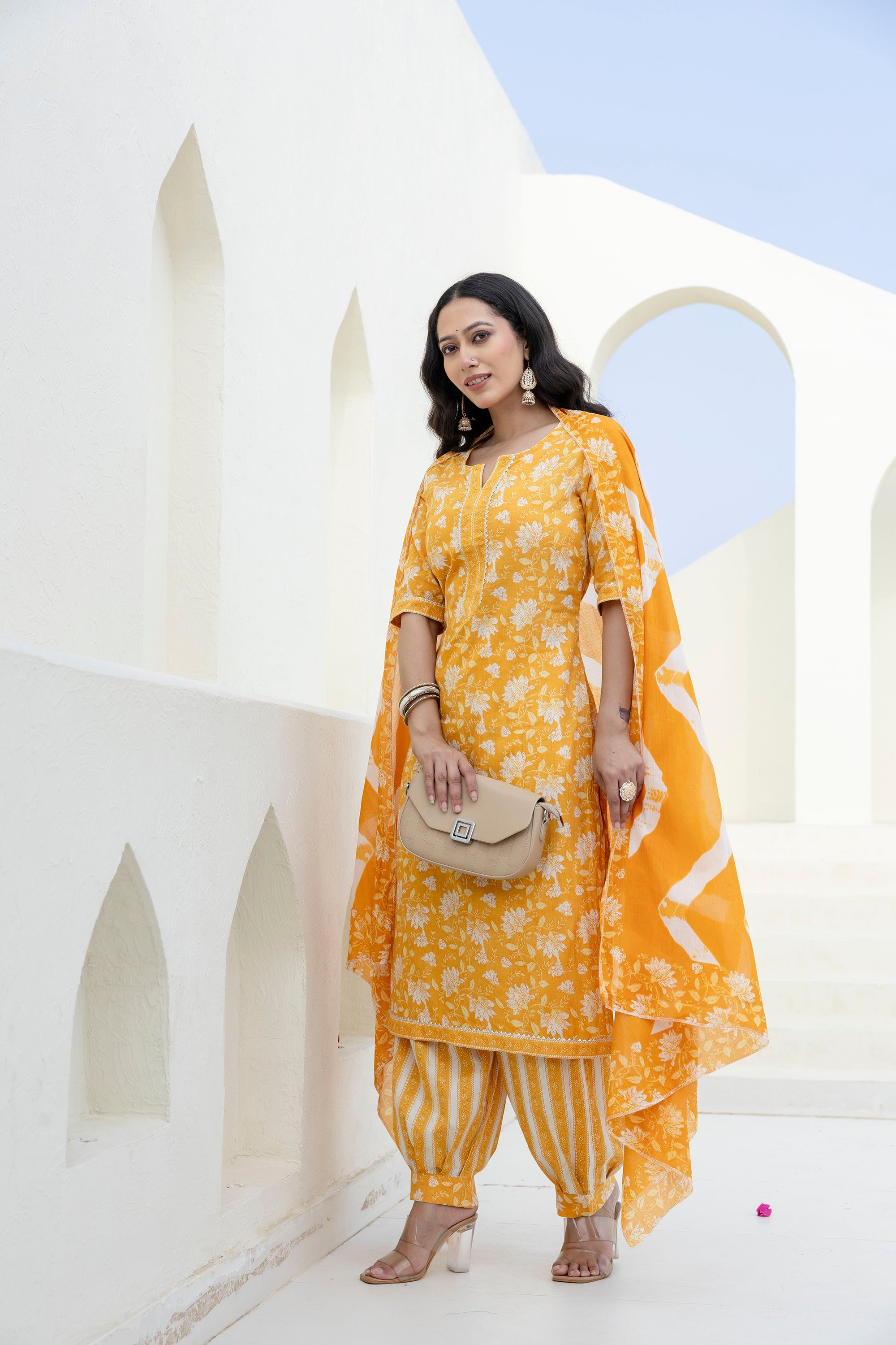 Goldenray Yellow Cotton Dupatta Set from Me&My