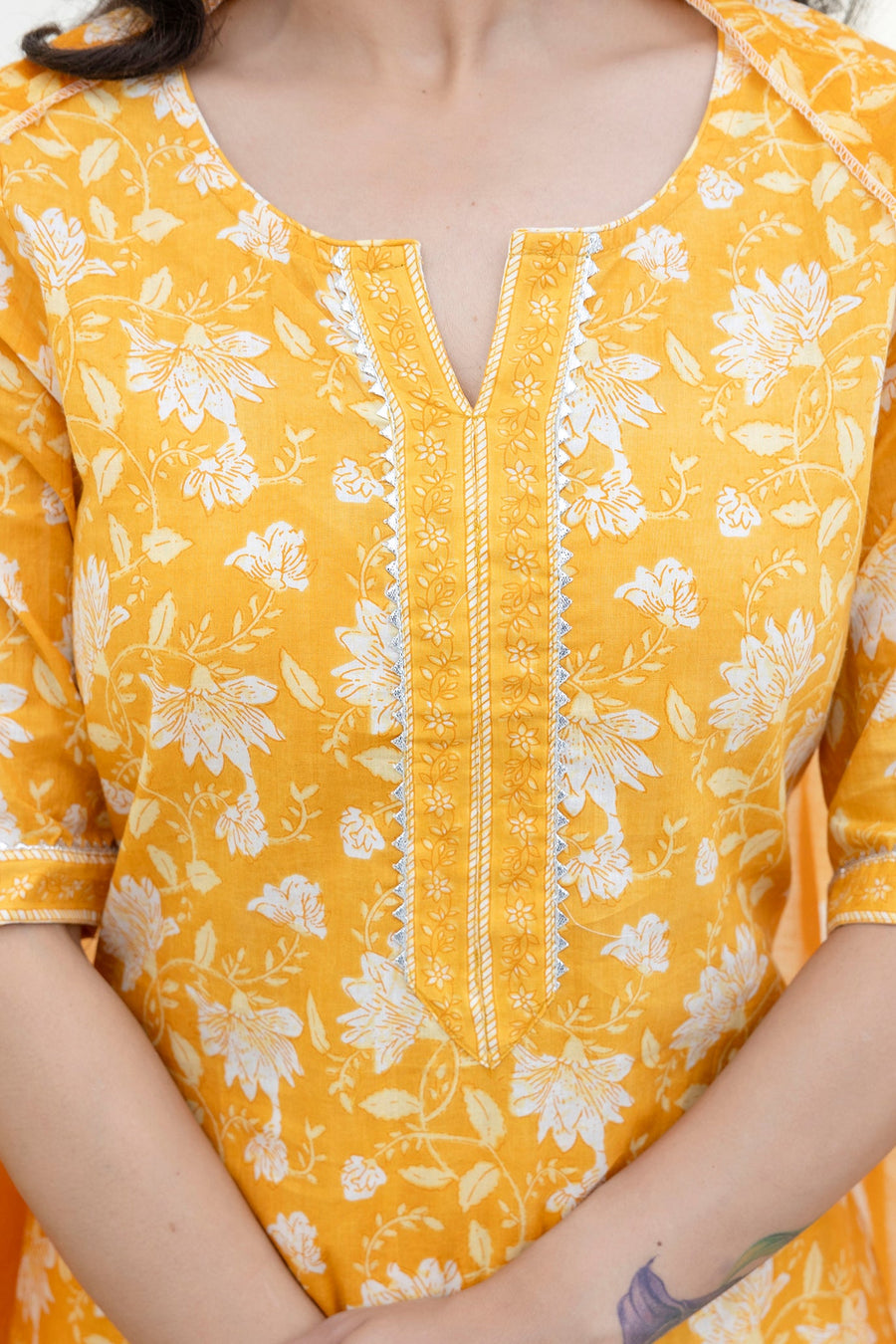 Goldenray Yellow Cotton Dupatta Set — image 3