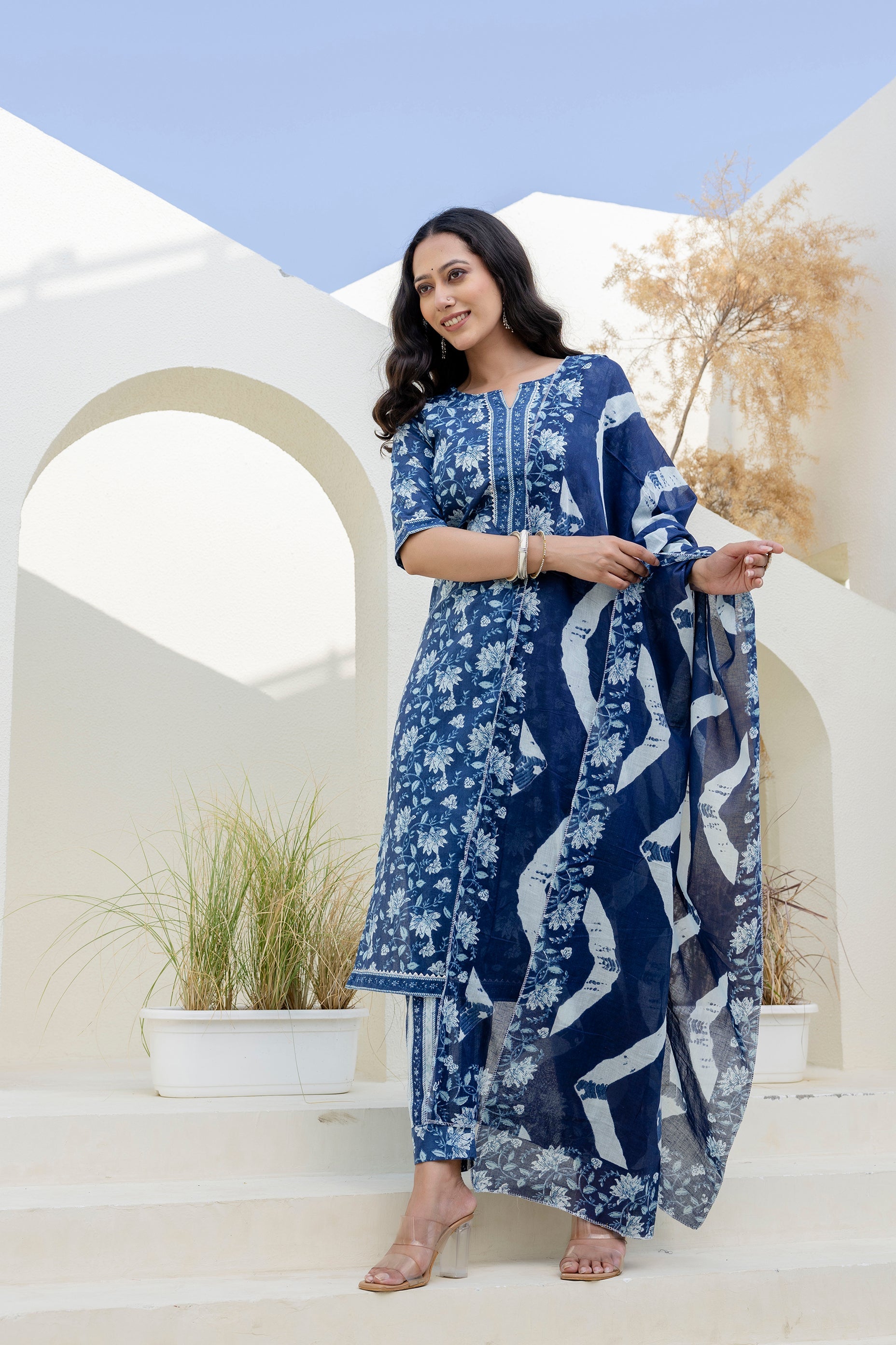 Skyvale Blue Cotton Dupatta Set - Me&My