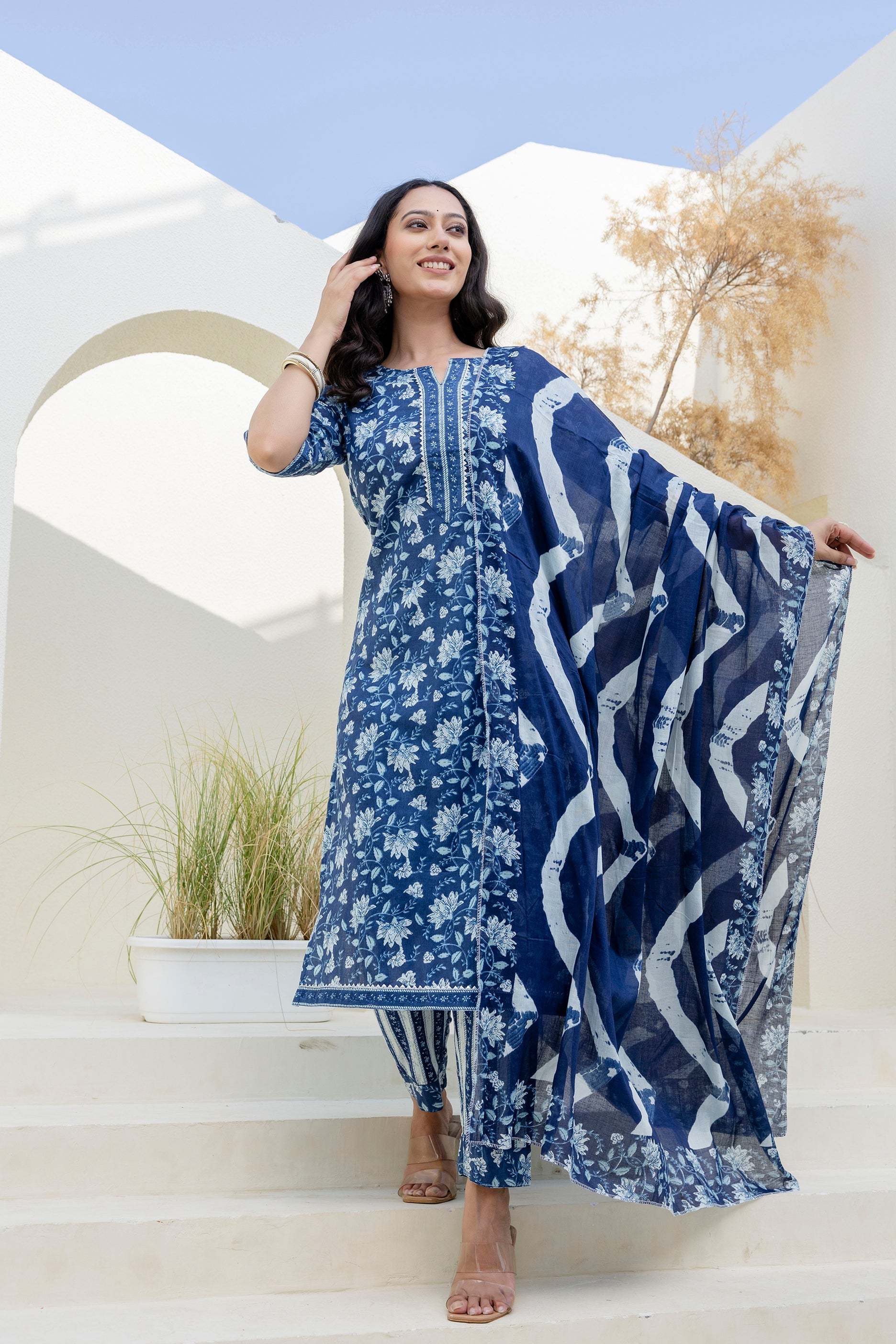 Skyvale Blue Cotton Dupatta Set - Me&My