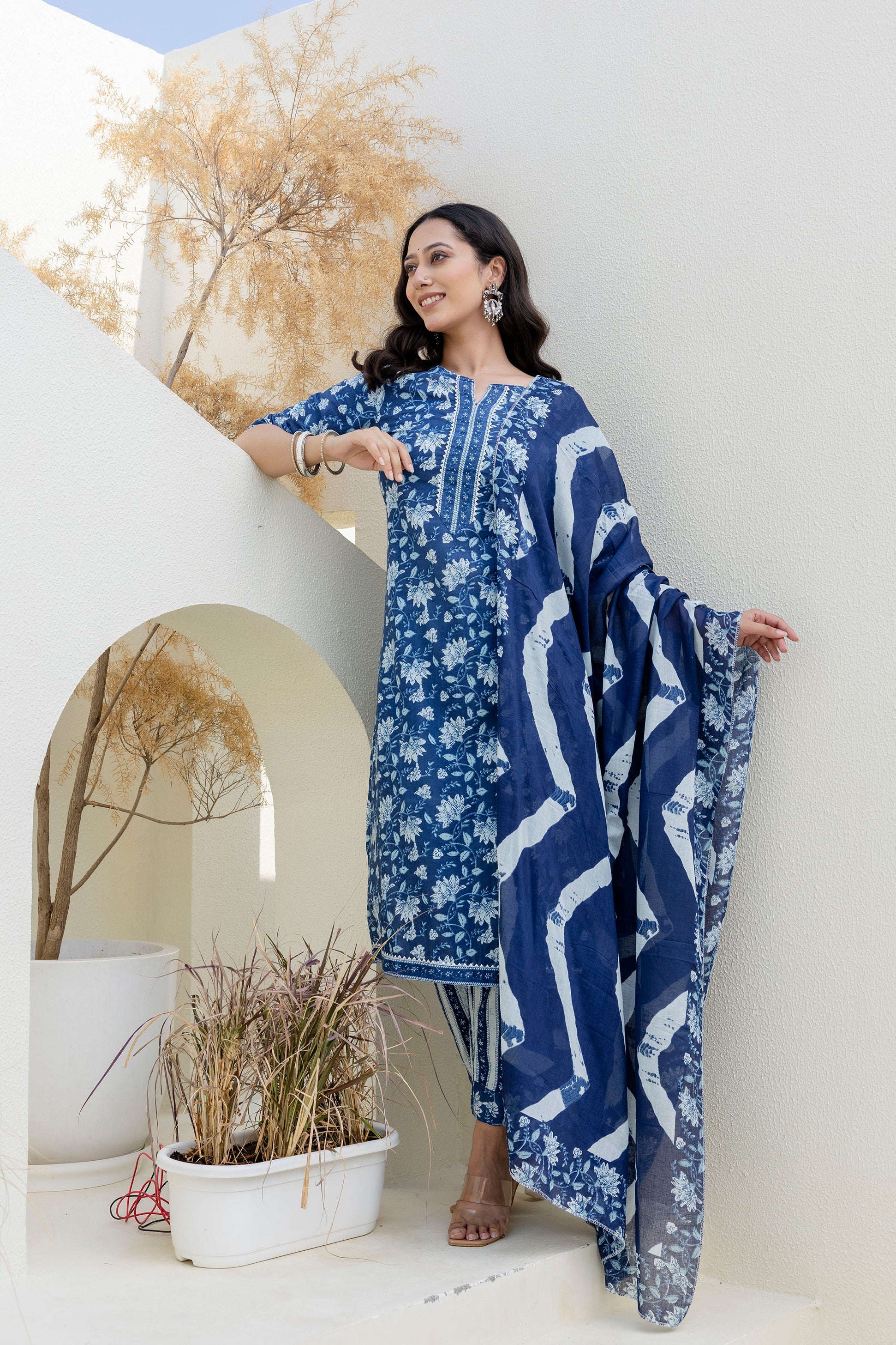 Skyvale Blue Cotton Dupatta Set - Me&My