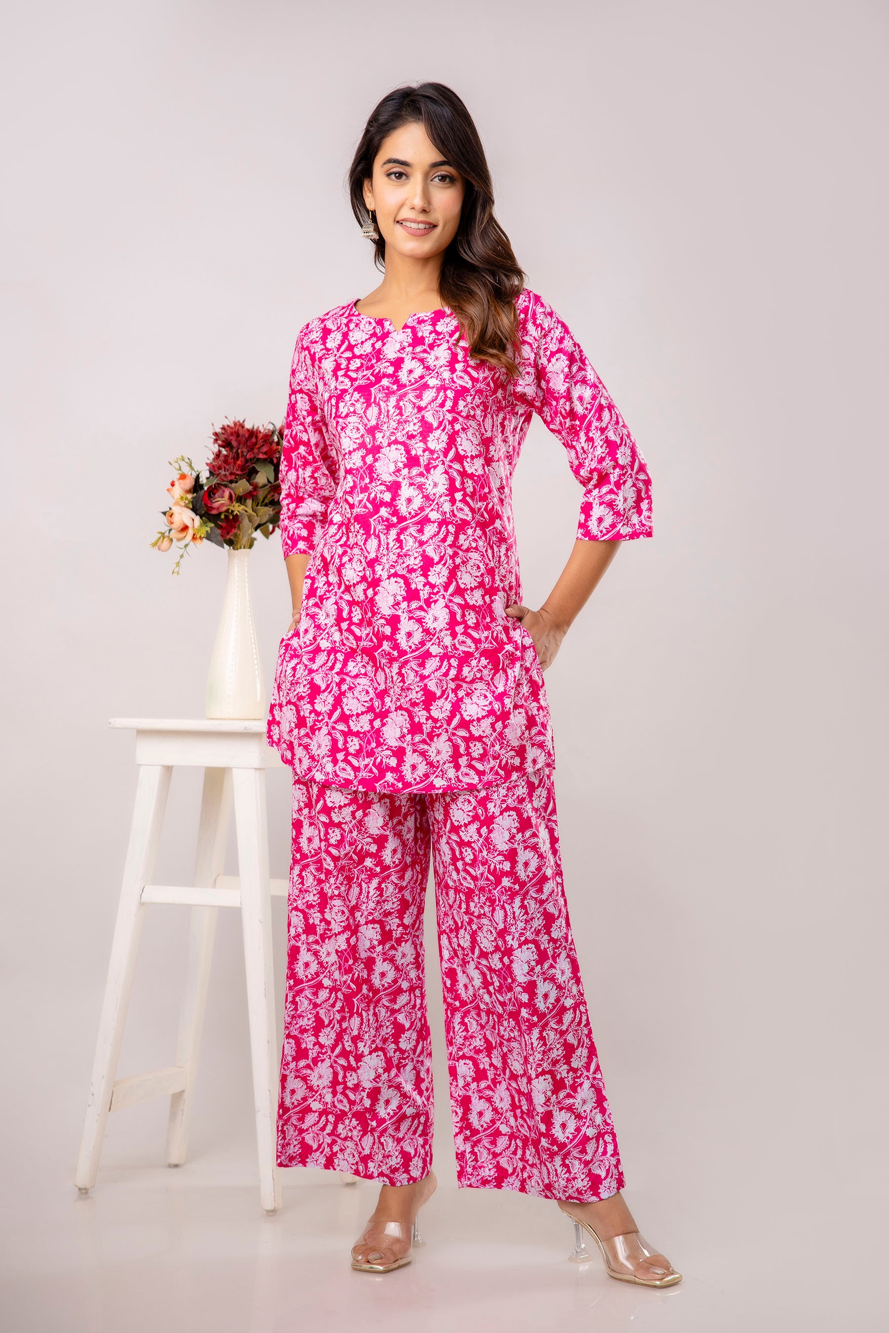 Pink Cotton Floral Co-ord Set