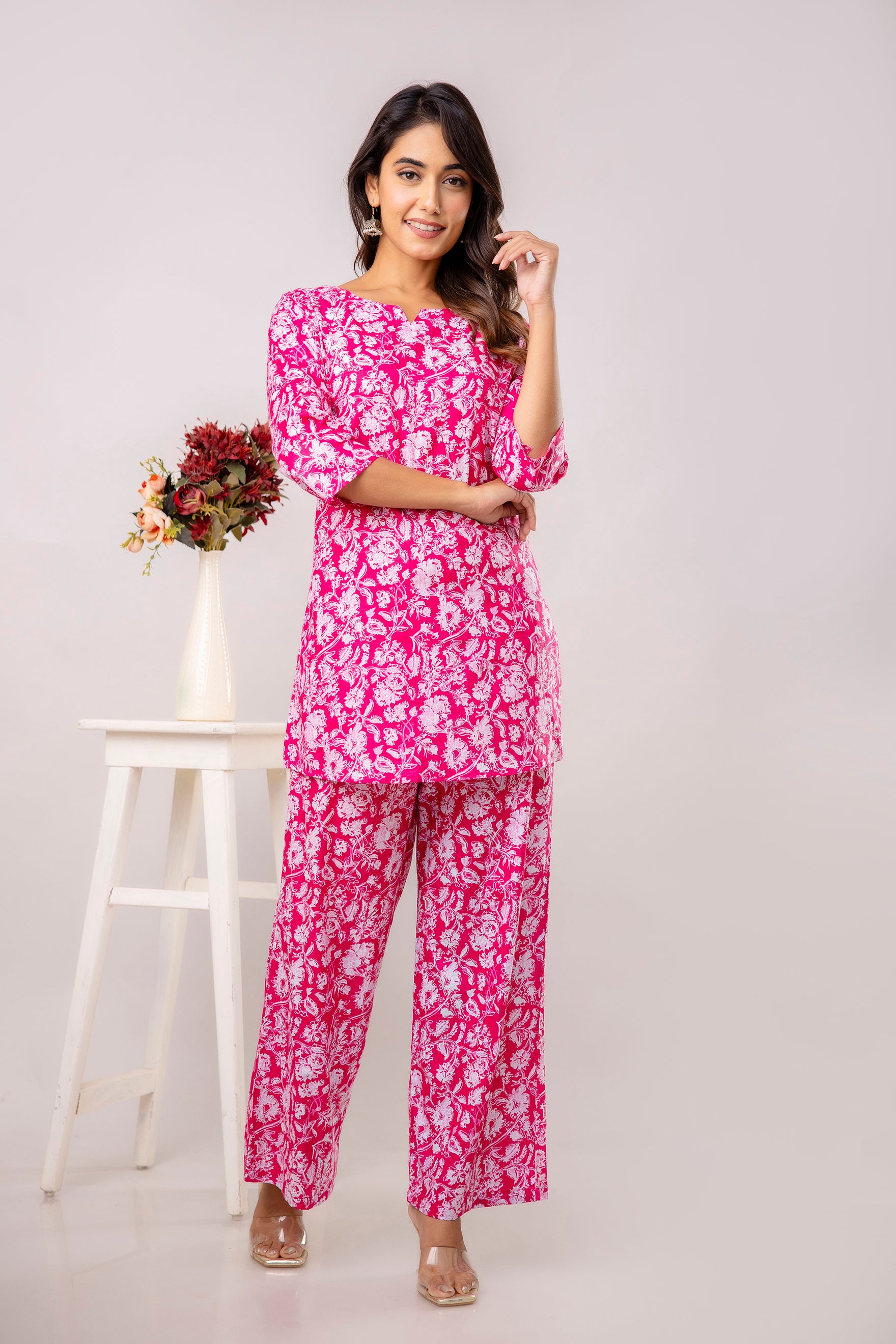 Pink Cotton Floral Co-ord Set