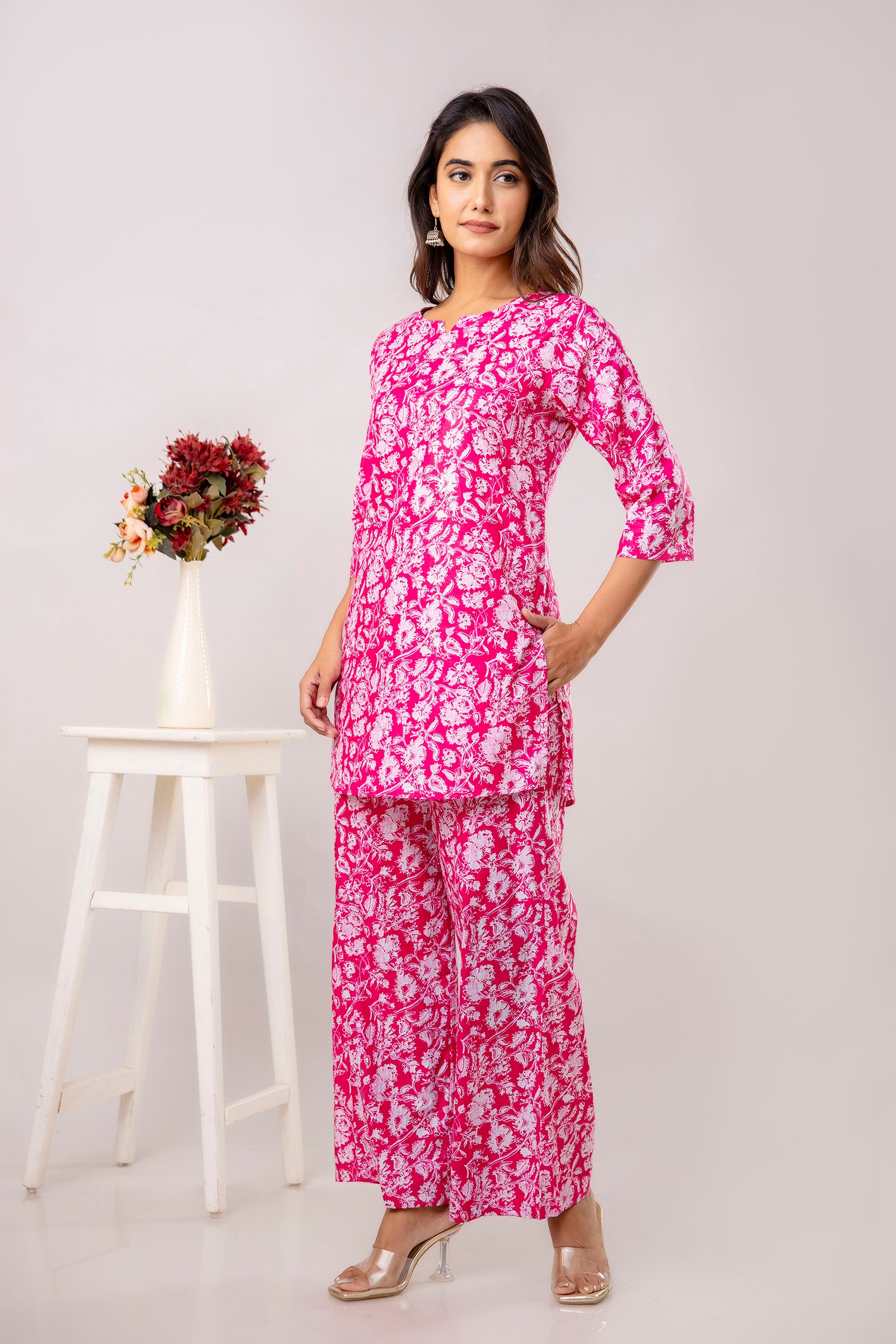 Pink Cotton Floral Co-ord Set