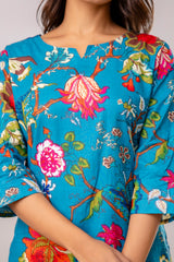 Turquoise Cotton Floral Co-ord Set - Me&My
