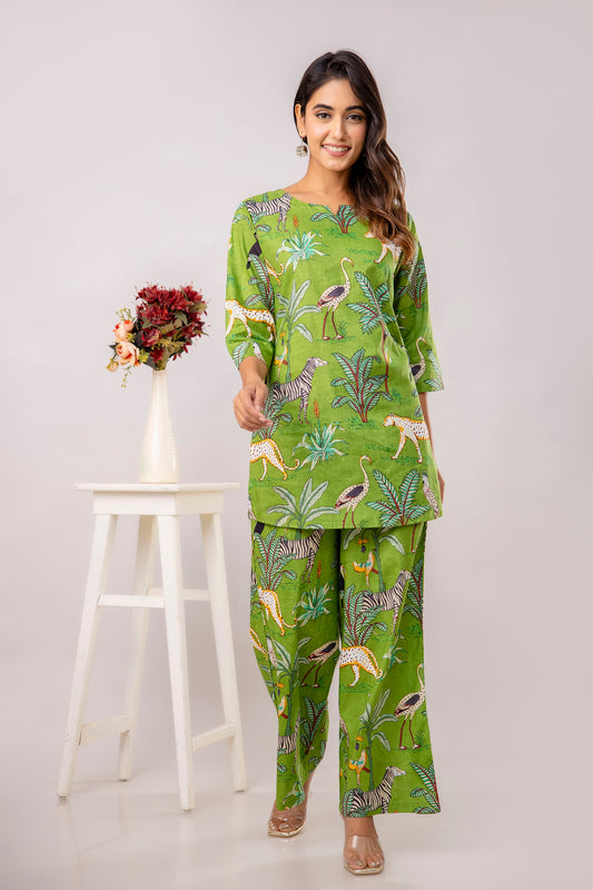Light Green Cotton Botanical Co-ord Set - Me&My
