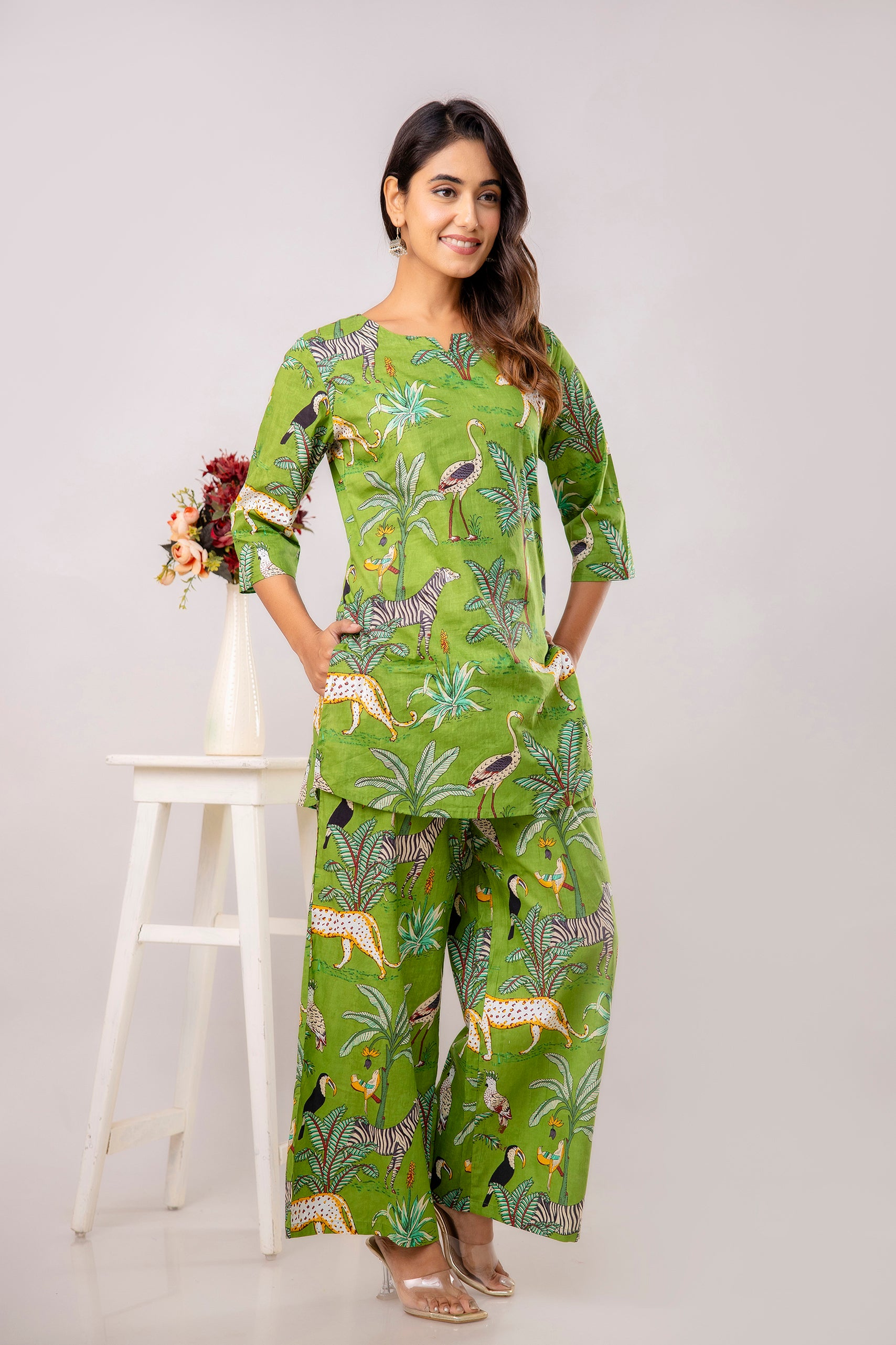 Light Green Cotton Botanical Co-ord Set