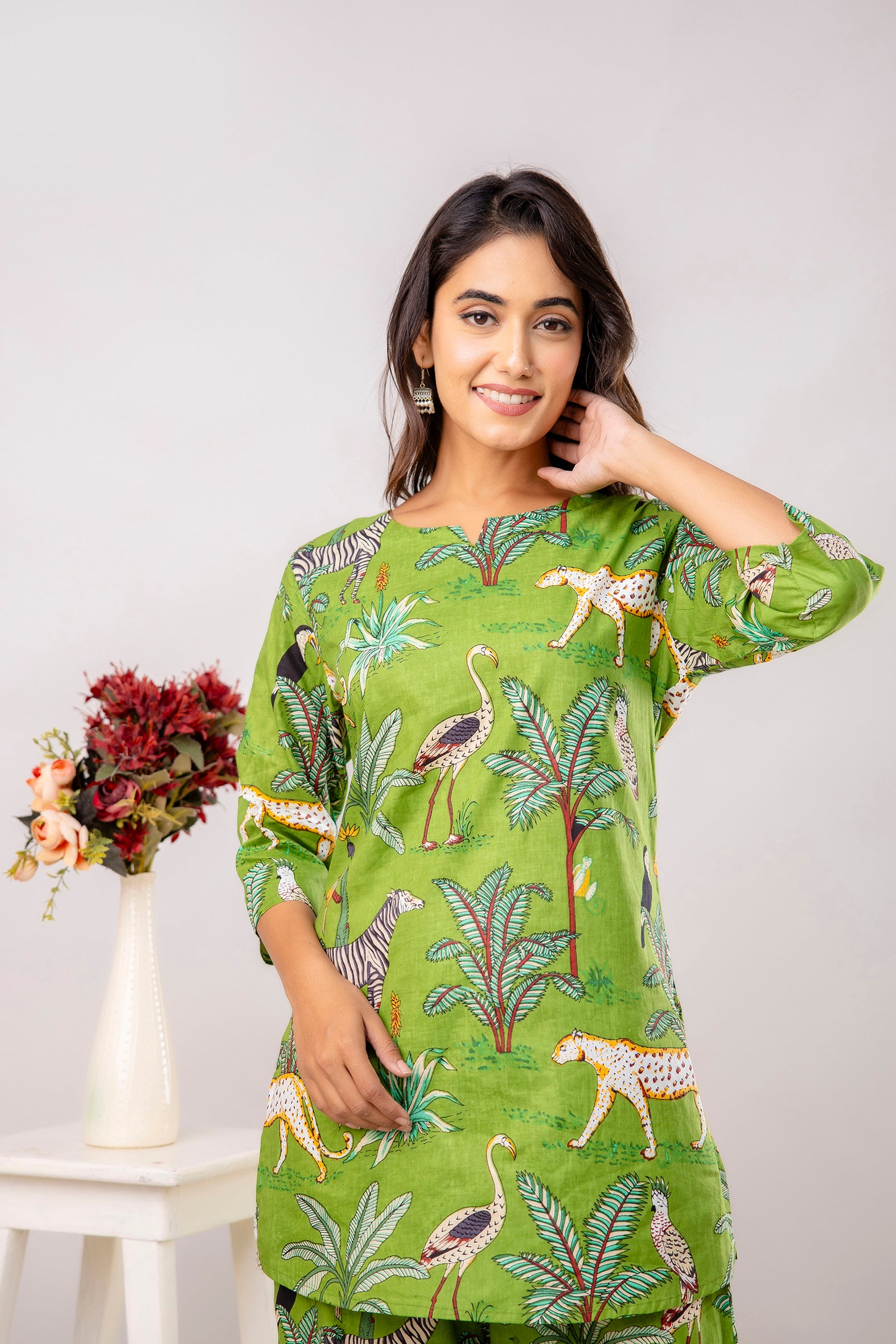 Light Green Cotton Botanical Co-ord Set