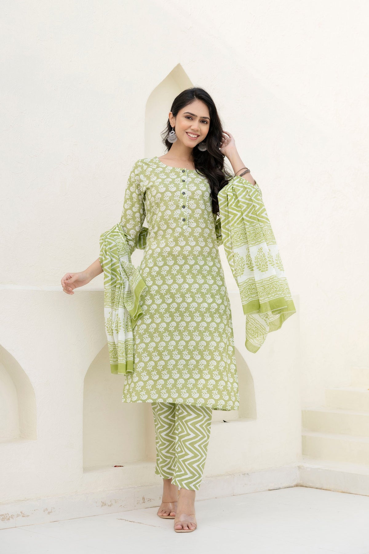 Basil Floral Cotton Dupatta Set from Me&My