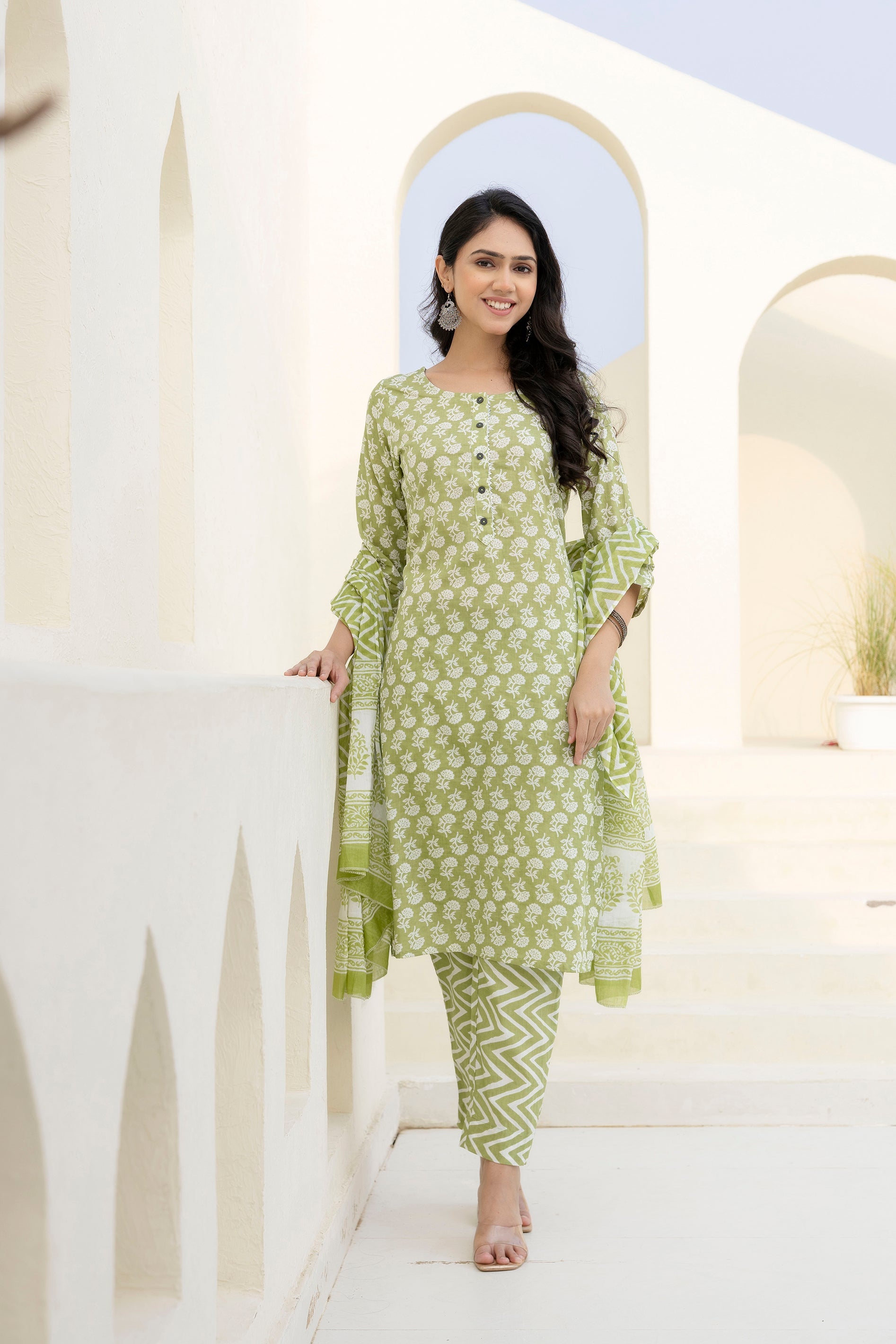 Basil Floral Cotton Dupatta Set from Me&My