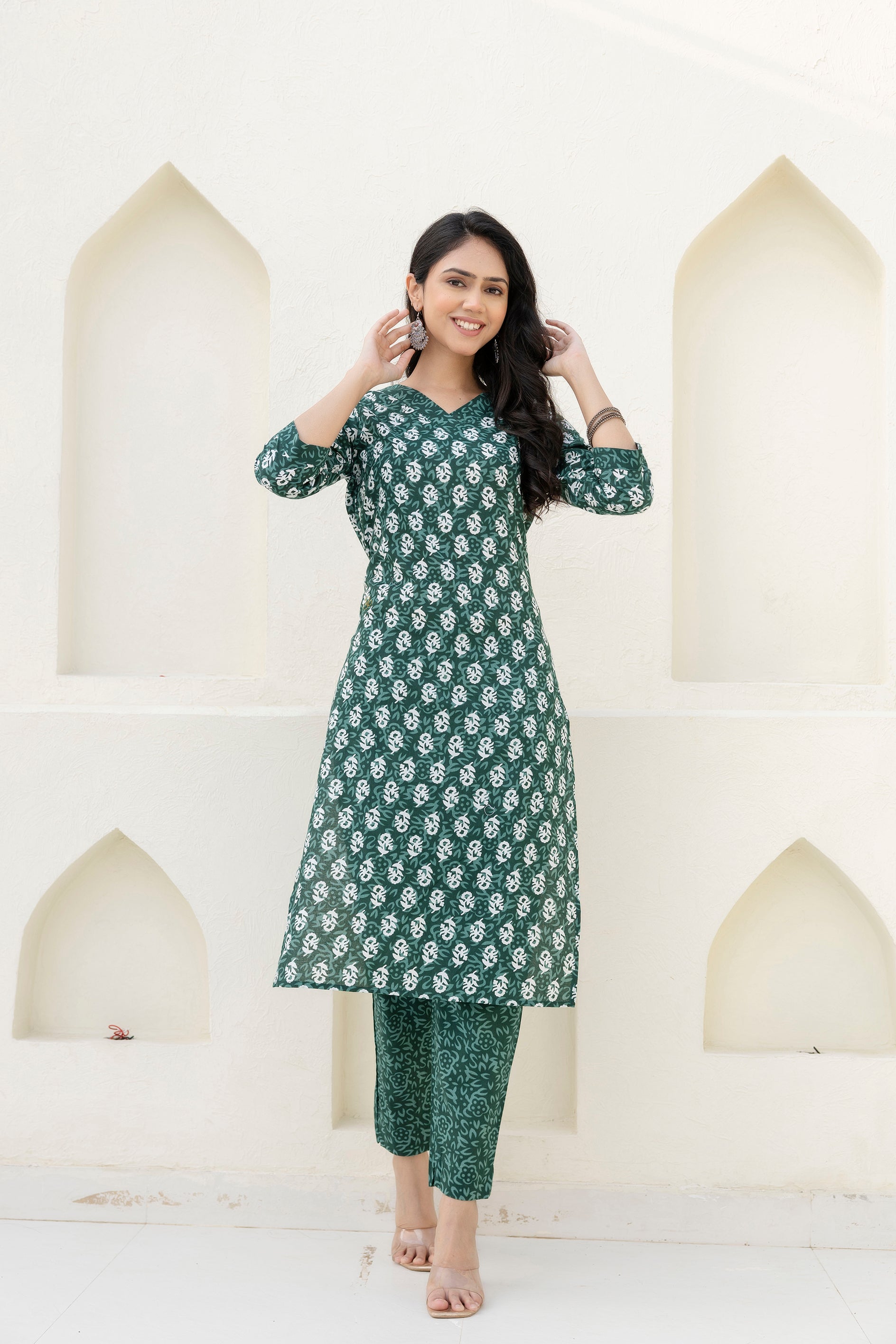 Green Cotton Dupatta Set from Me&My