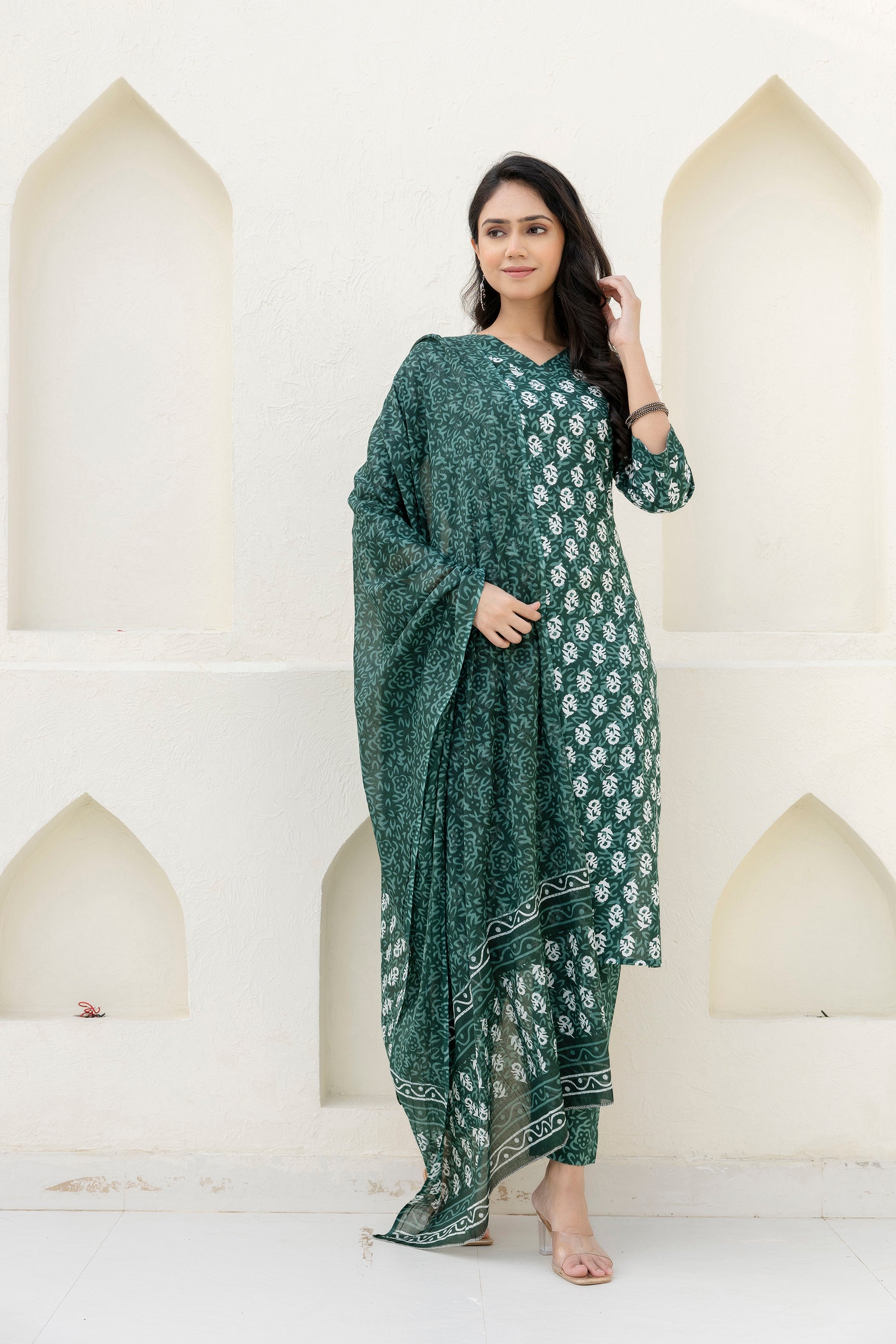 Green Cotton Dupatta Set from Me&My
