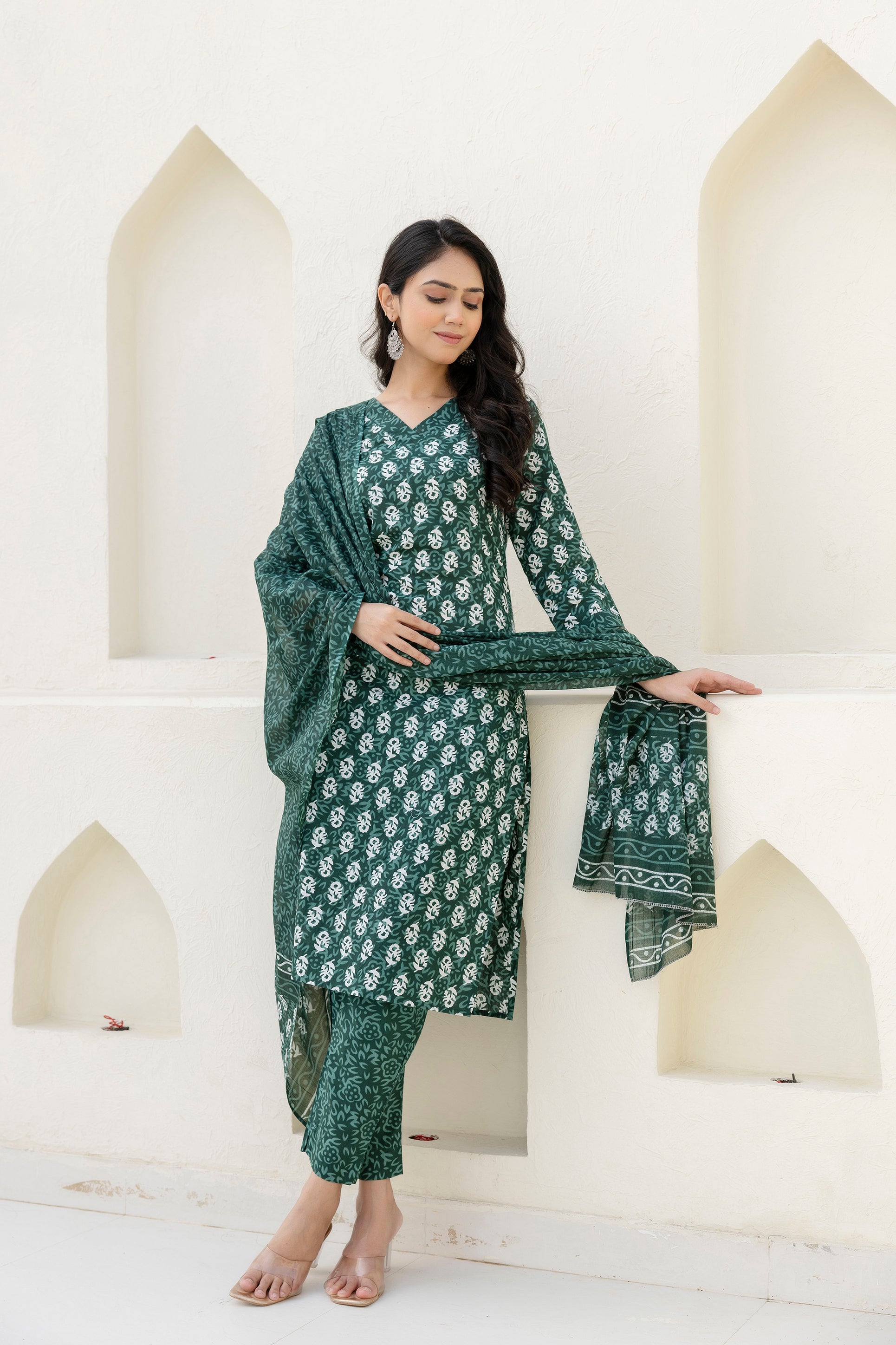 Green Cotton Dupatta Set from Me&My