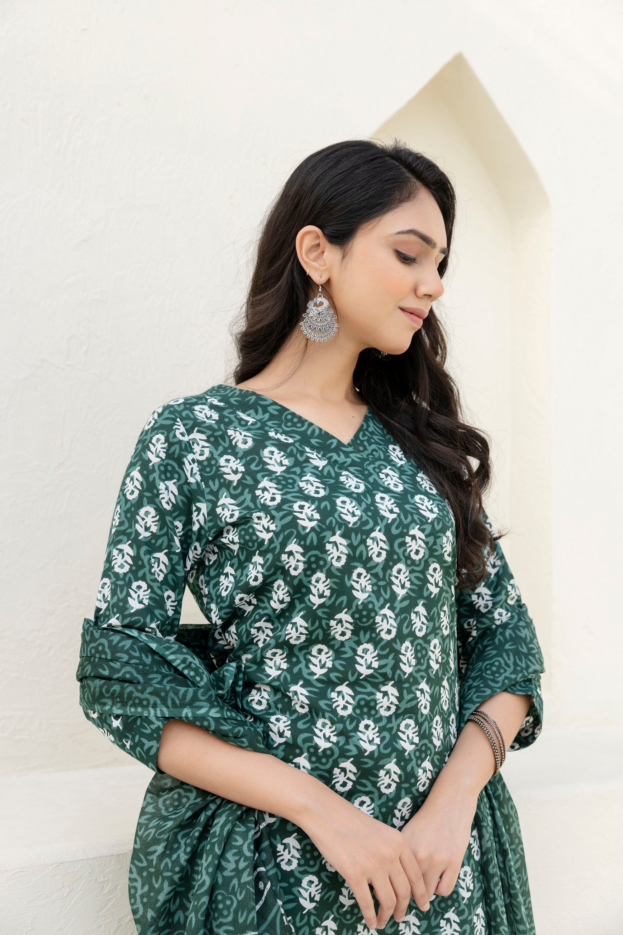 Green Cotton Dupatta Set from Me&My