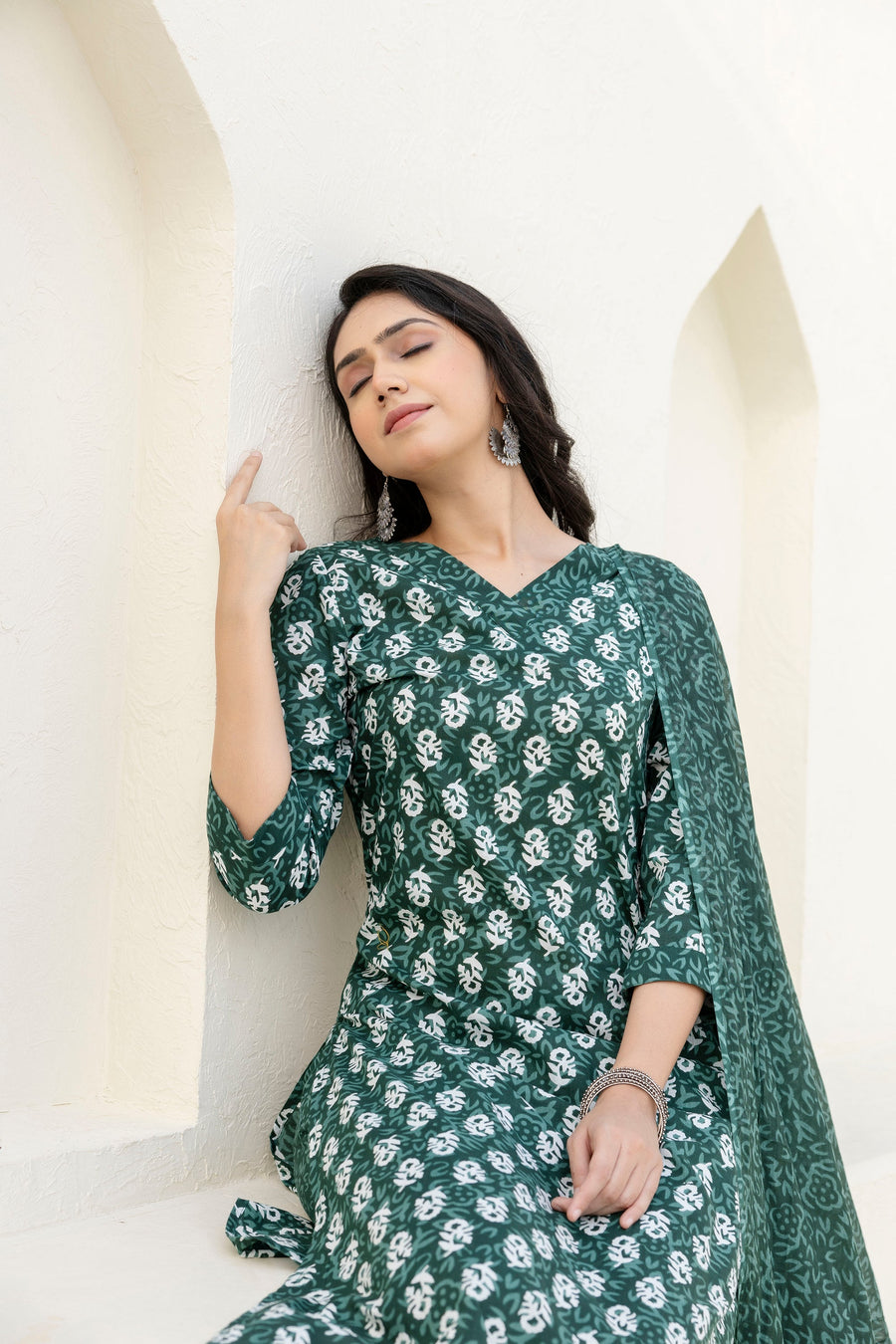 Green Cotton Dupatta Set — image 10