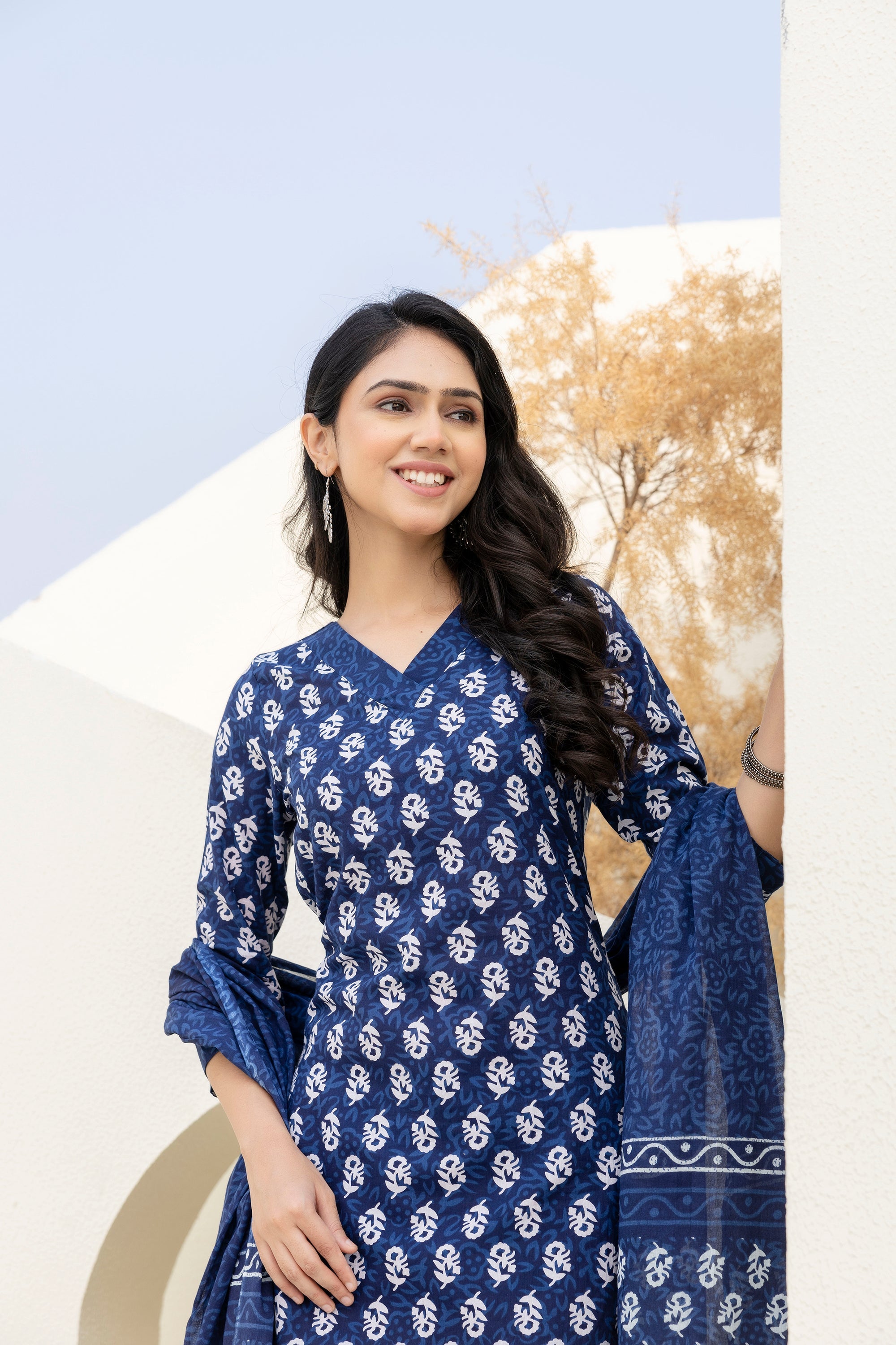 Indigo Petal Cotton Dupatta Set - Me&My