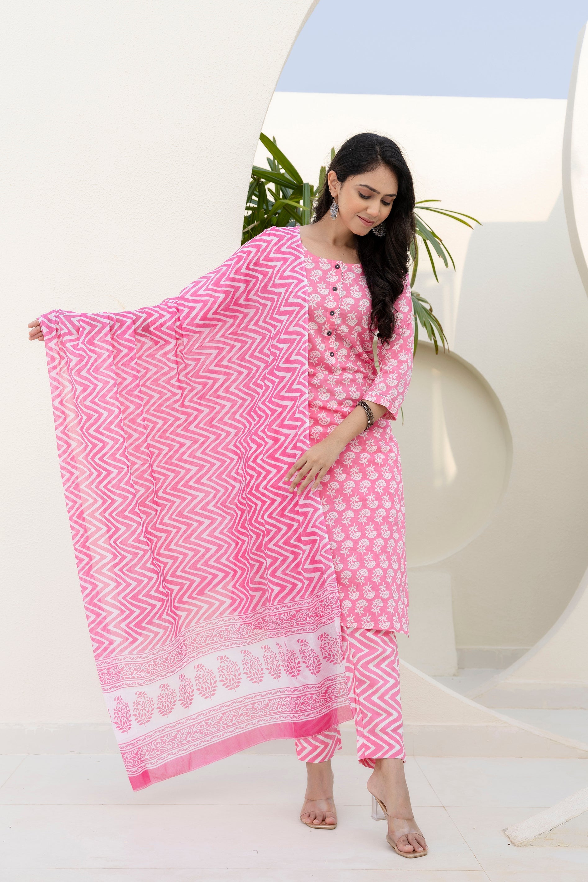 Rose Floral Cotton Dupatta Set - Me&My