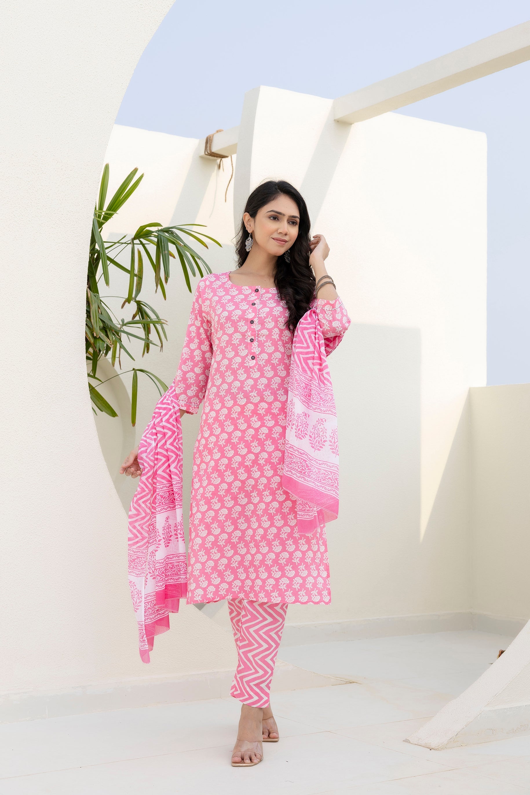 Rose Floral Cotton Dupatta Set - Me&My