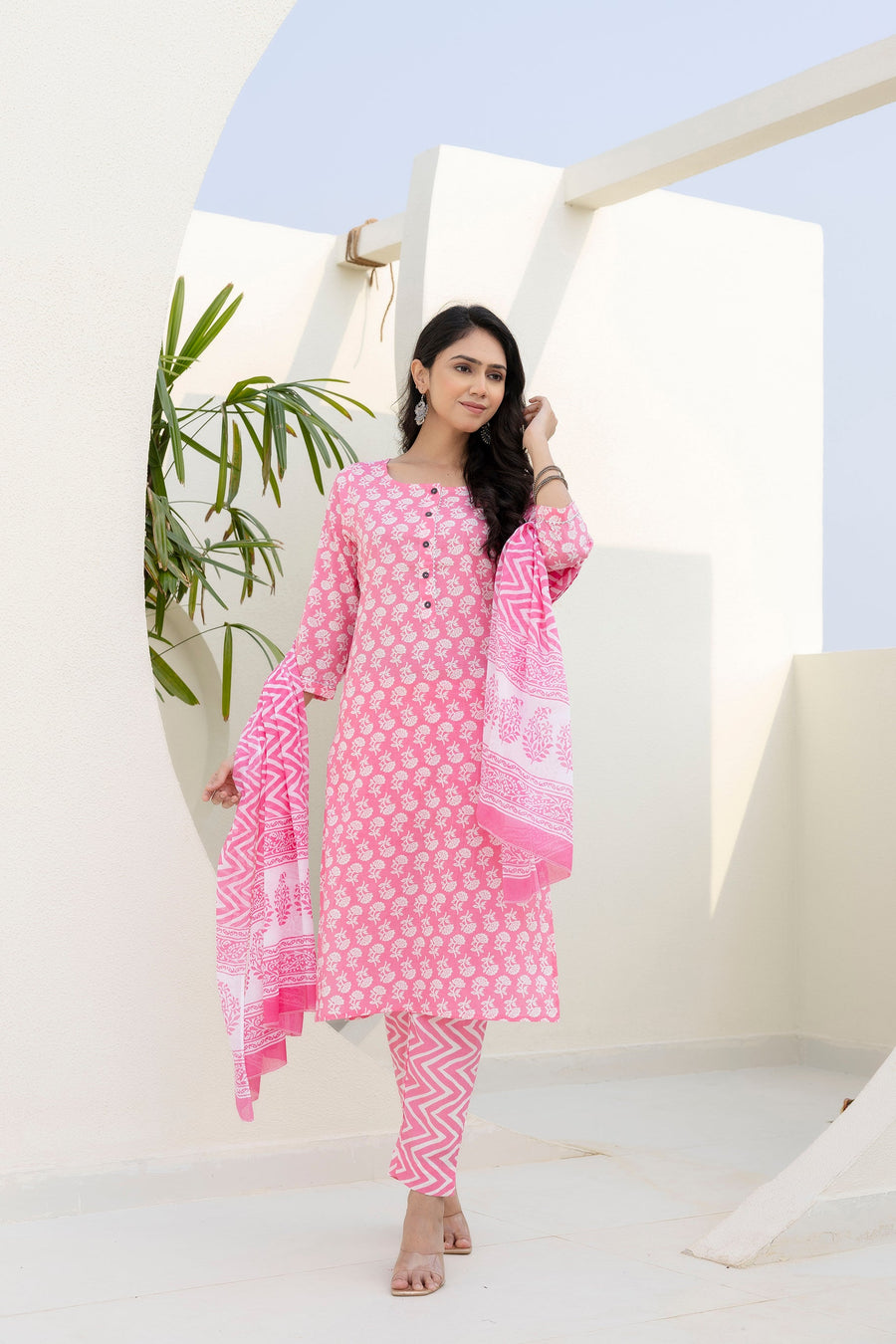 Rose Floral Cotton Dupatta Set — image 5