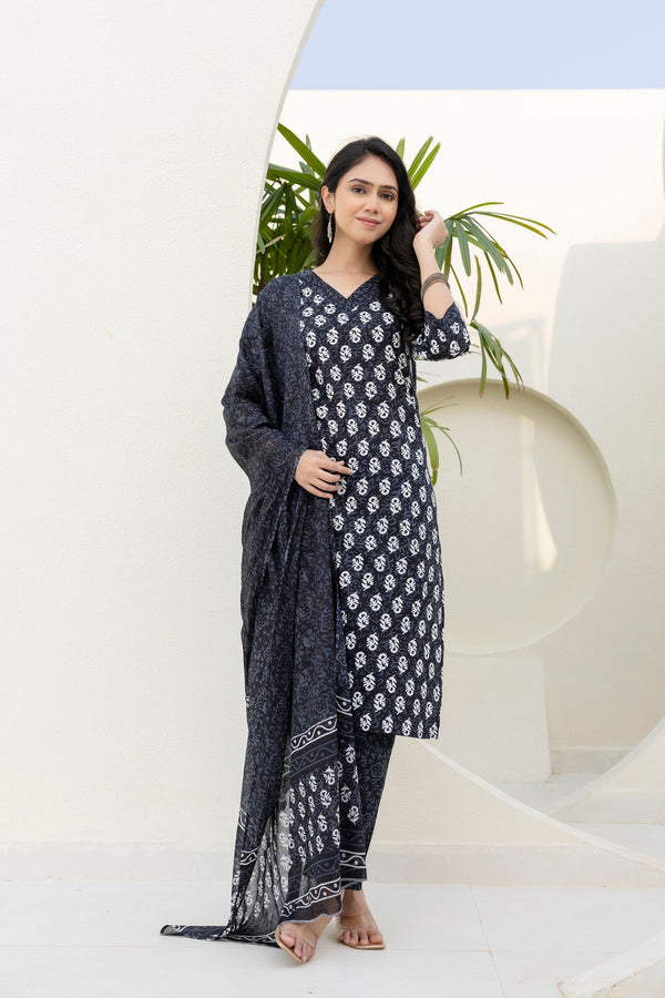 Charcoal Ease Cotton Dupatta Set