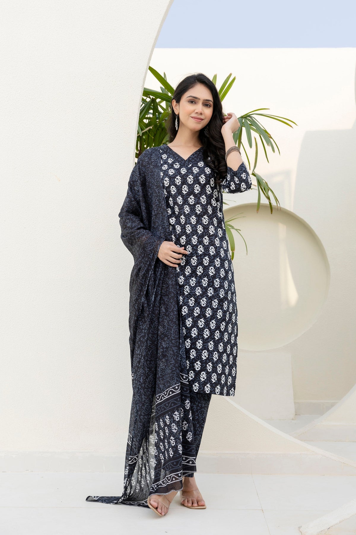 Charcoal Ease Cotton Dupatta Set from Me&My