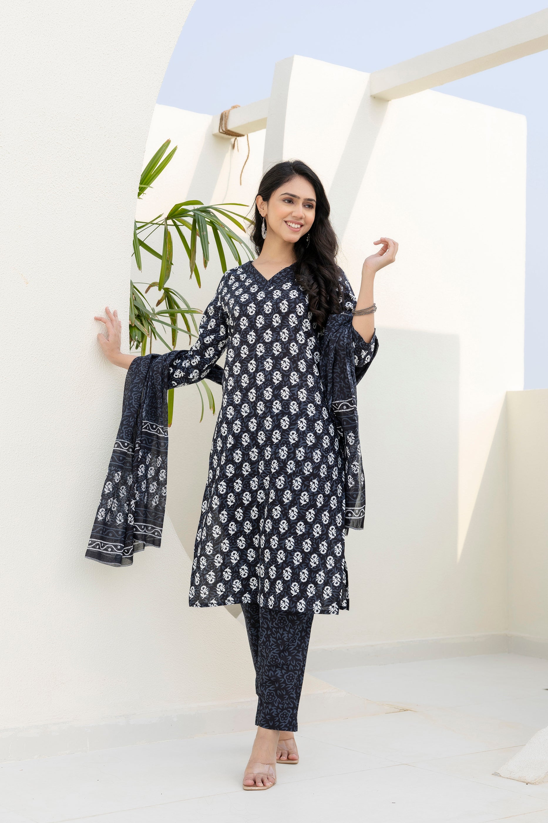 Charcoal Ease Cotton Dupatta Set from Me&My