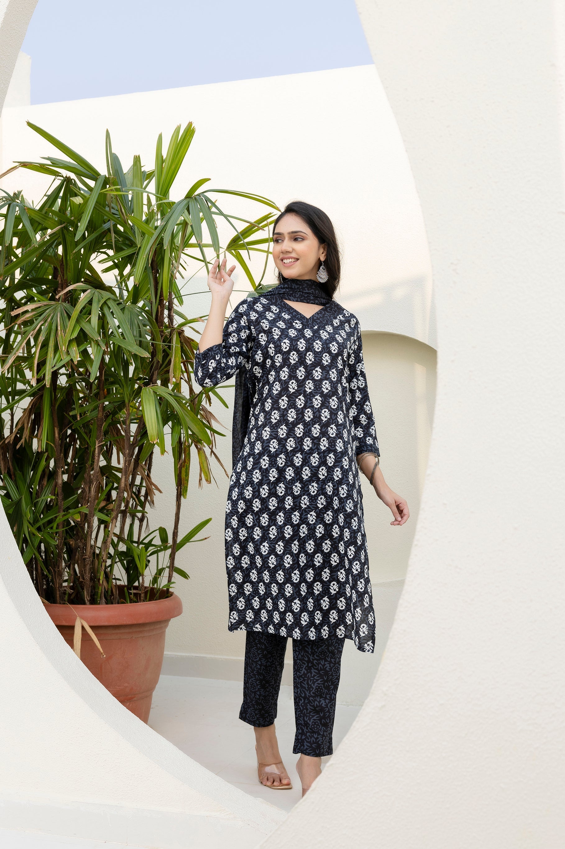 Charcoal Ease Cotton Dupatta Set from Me&My