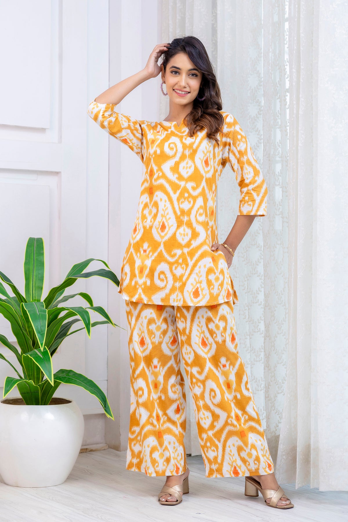 Yellow Cotton Geometric Co-ord Set