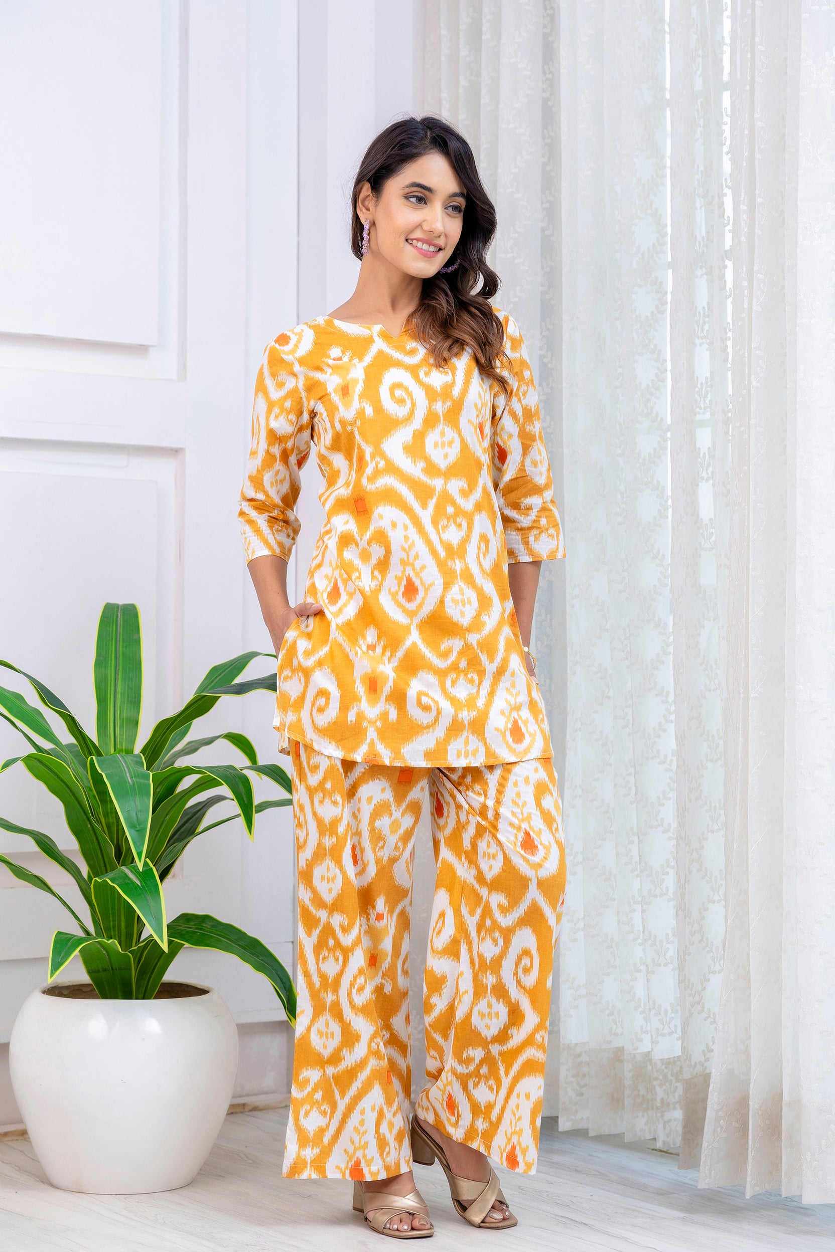 Yellow Cotton Geometric Co-ord Set