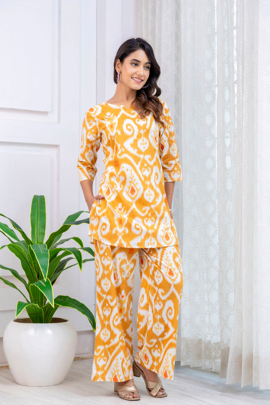Yellow Cotton Geometric Co-ord Set — image 2