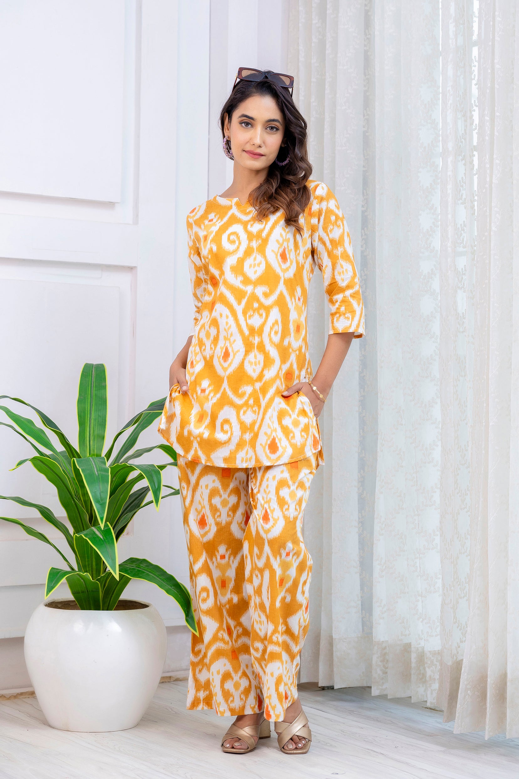 Yellow Cotton Geometric Co-ord Set