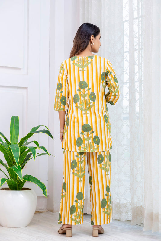 Yellow Cotton Floral Co-ord Set - Me&My