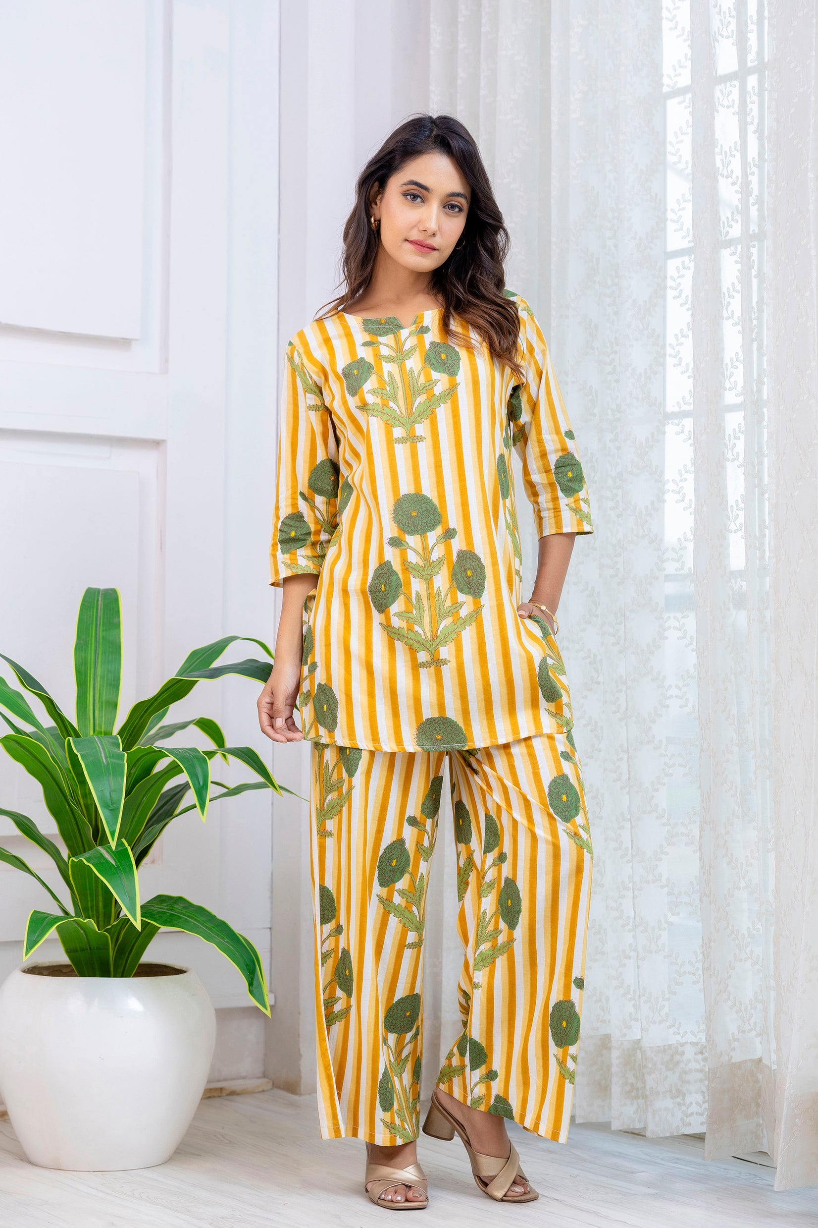 Yellow Cotton Floral Co-ord Set