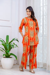 Orange Cotton Animal Print Co-ord Set