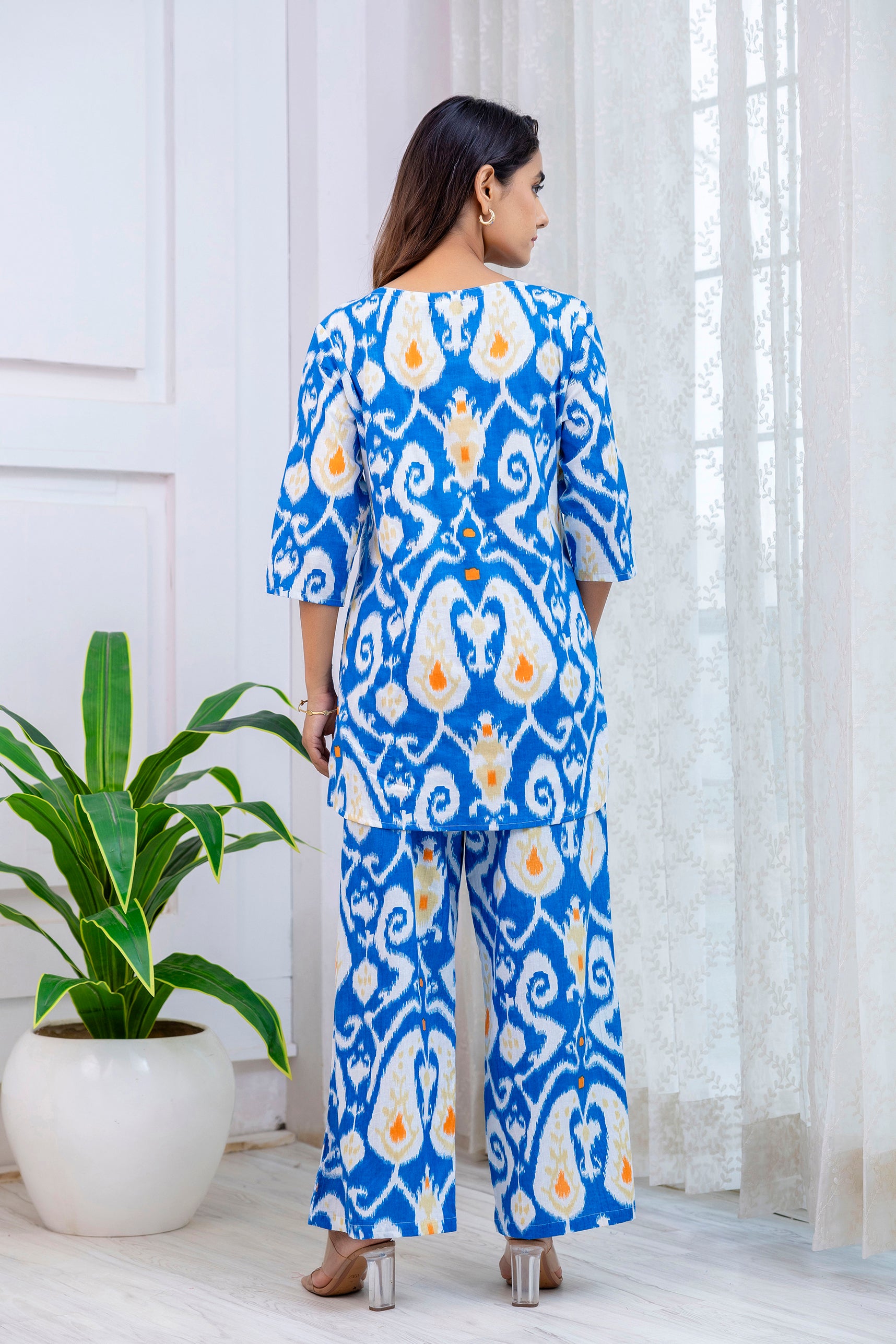 Blue Cotton Abstract Co-ord Set