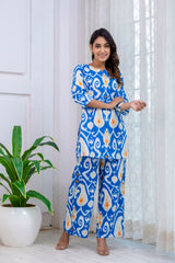 Blue Cotton Abstract Co-ord Set